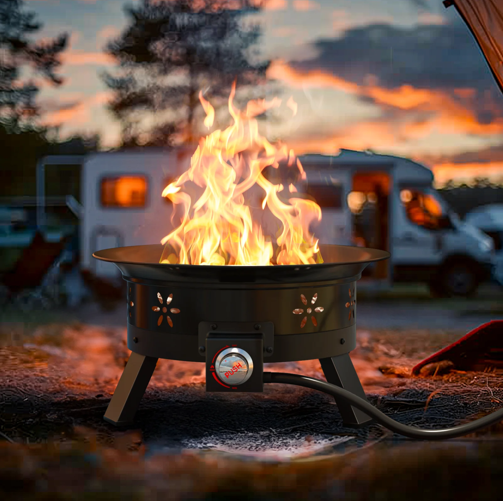 Philergo 19 inch Portable Fire Pits with Grill for Outside 58000 BTU Gas Fire Bowl with Foldable Legs & Lid & Carry Kit & Lava Rock Stone