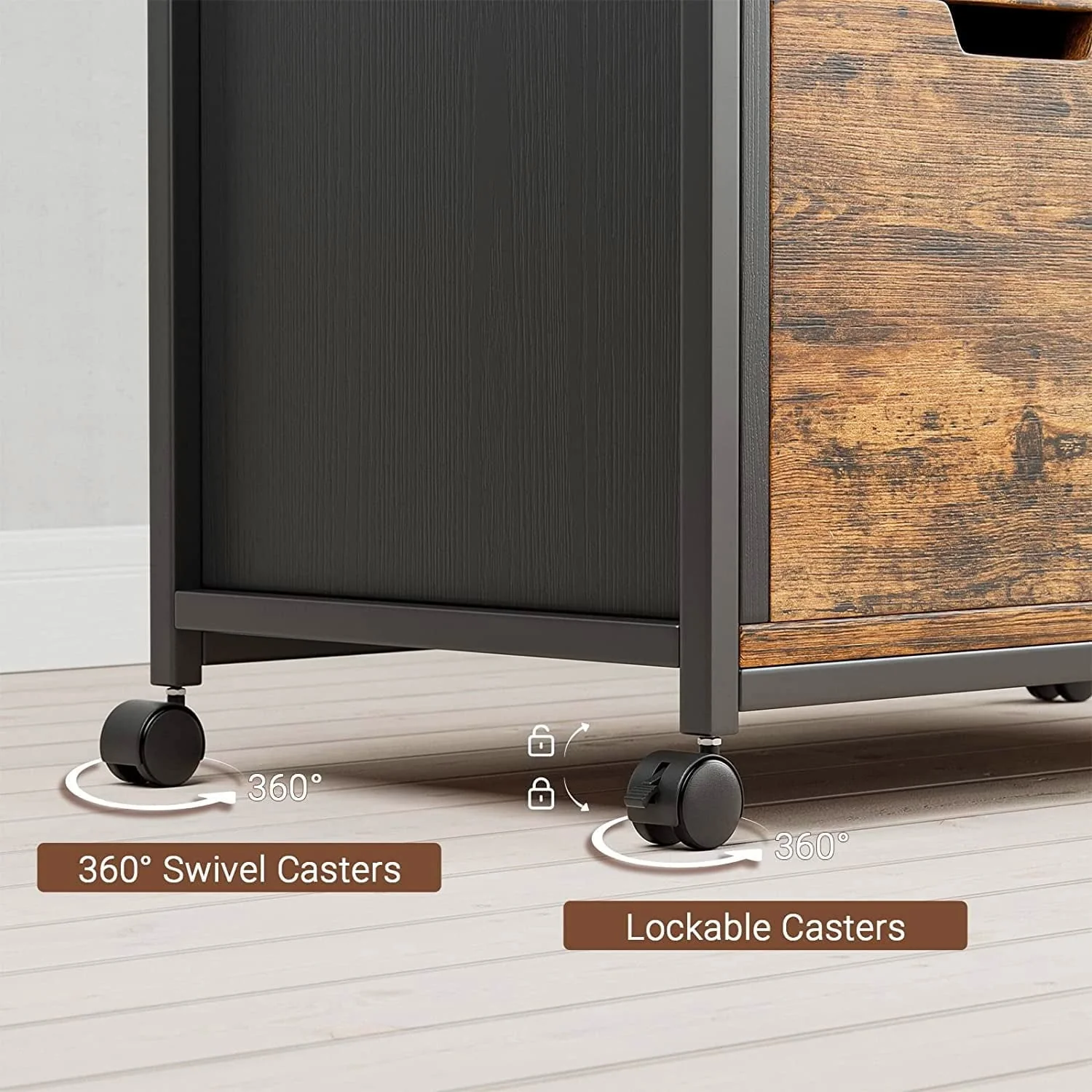 YaFiti File Cabinet, Wooden Rolling File Cabinet with Socket USB Charging Port, Lateral Filing Cabinet Organizer for Home Office , Rustic Brown
