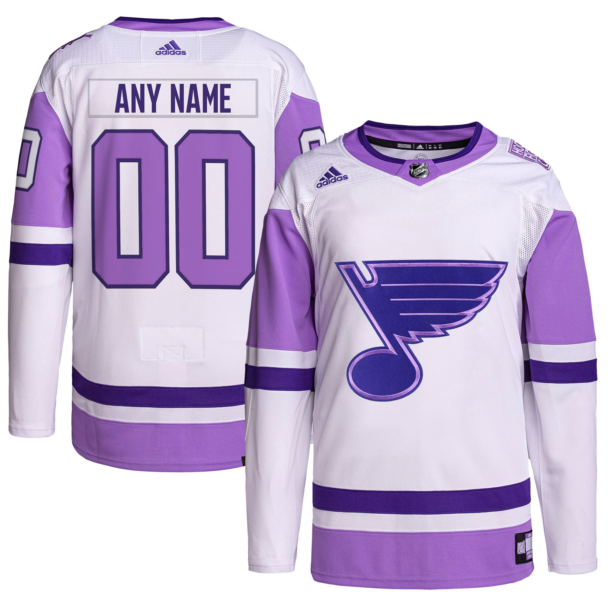 St. Louis Blues  Hockey Fights Cancer Primegreen  Custom Jersey – White/Purple