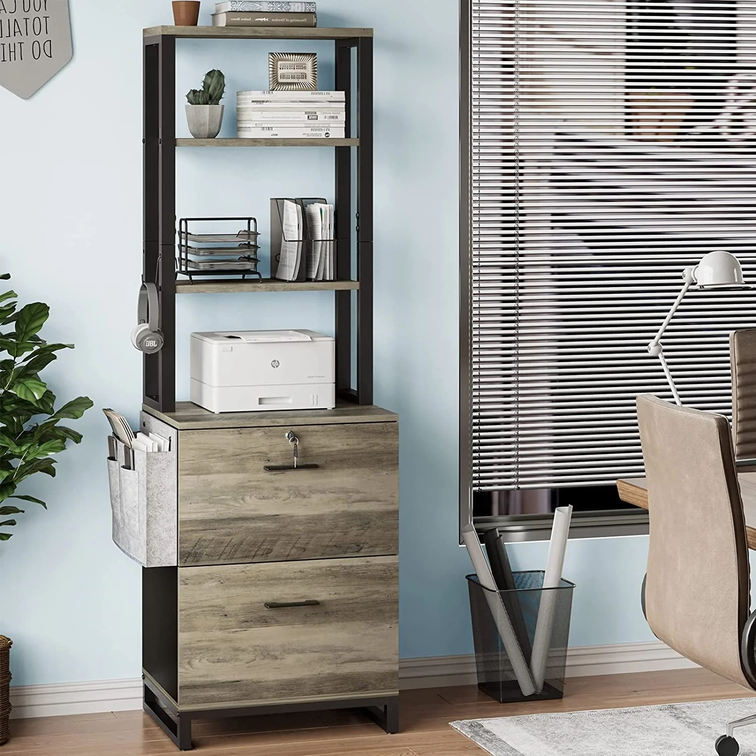 2 Drawer File Cabinet with Lock, Filing Cabinet fits Letter, Legal, A4 Size, Hanging File Folders, File Cabinets with Adjustable Storage Shelf,Rustic Brown