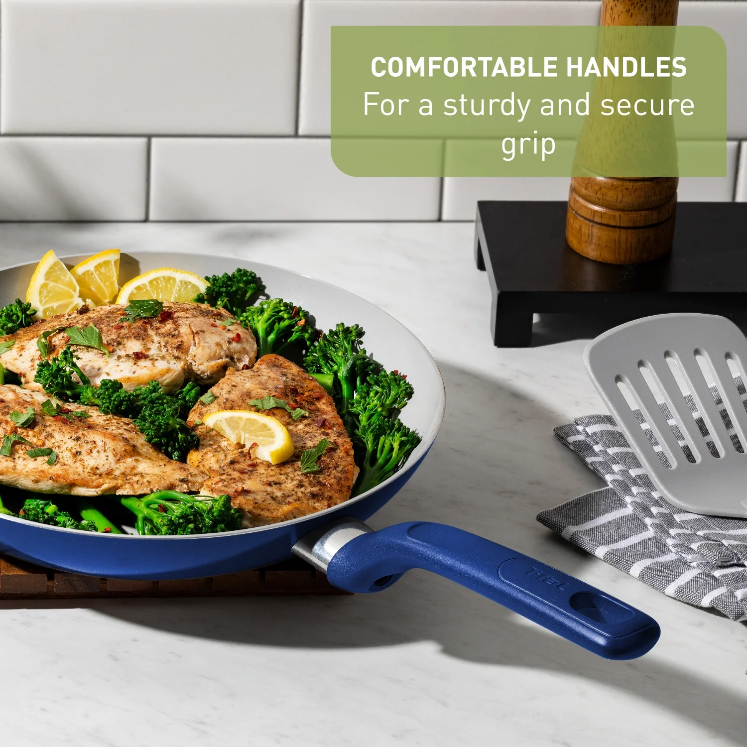 T-fal Easy Care Ceramic, 20 Piece Pots and Pans Cookware Set, Electric Blue