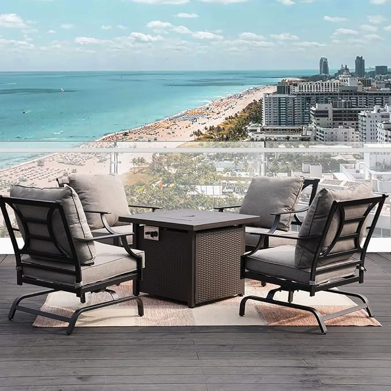 Grand Patio Outdoor 5-Piece Patio Furniture Sets with 30in Steel Square Propane Fire Pit Table, Gray