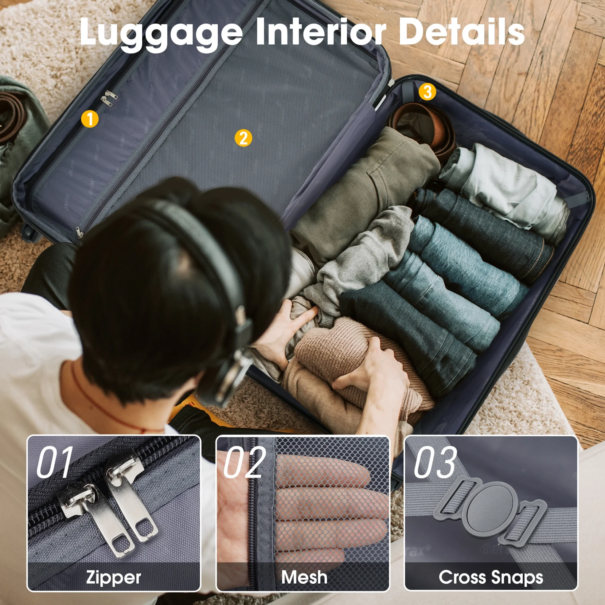 Luggage Sets 3 Piece, Hardside Expandable Ultra Durable PC Lightweight Carry On, Travel Suitcase Set with TSA Lock Spinner Wheels, Multicolor Purple