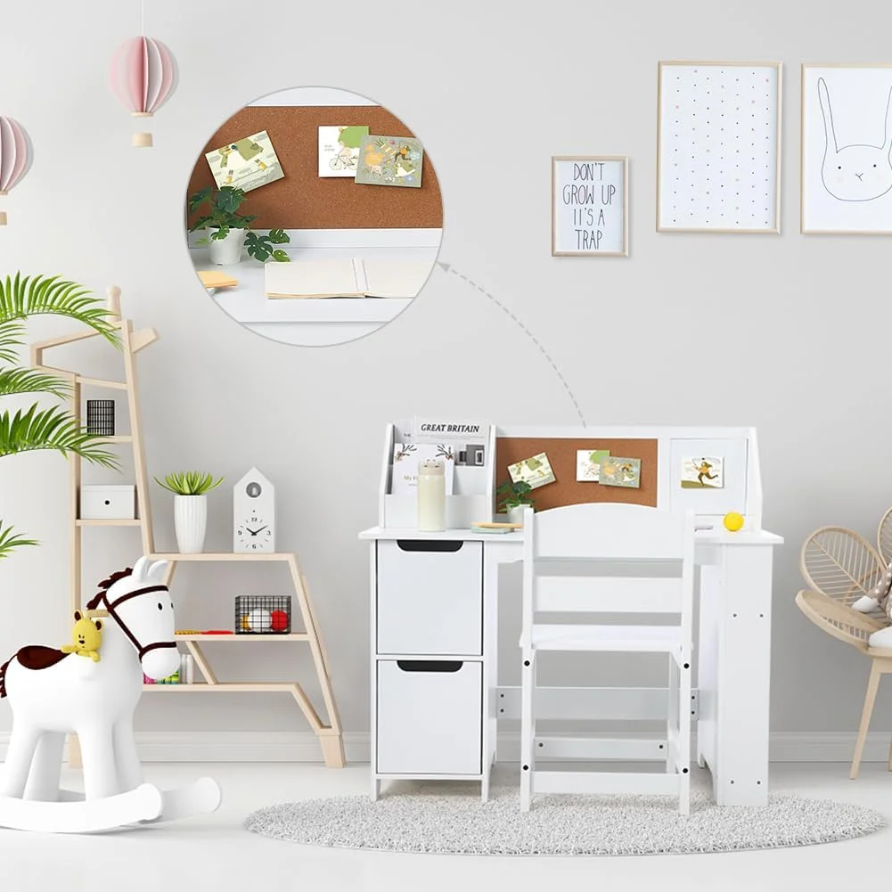 Joyspirit Kids Writing Desk with Chair Set, White
