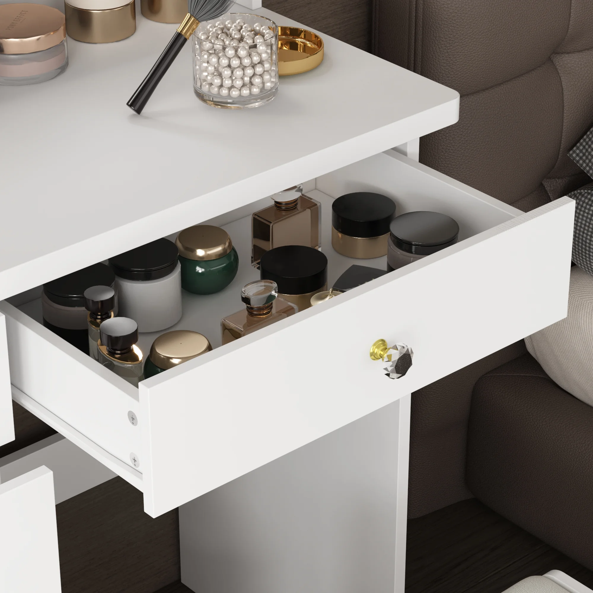KULAGAGA Vanity Table Set with Light Mirror, Makeup Table with 3 Storage Shelves & 5 Drawers, Dressing Vanity Tables with , Dresser Desk for Girls, Women, White