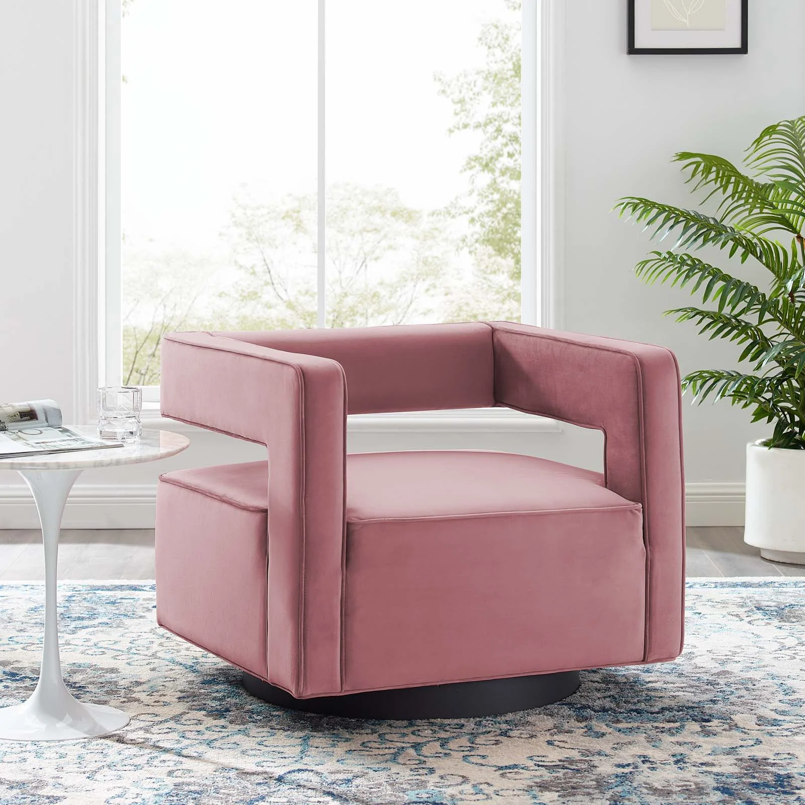 Modway Booth Performance Velvet Performance Velvet Swivel Armchair in Dusty Rose