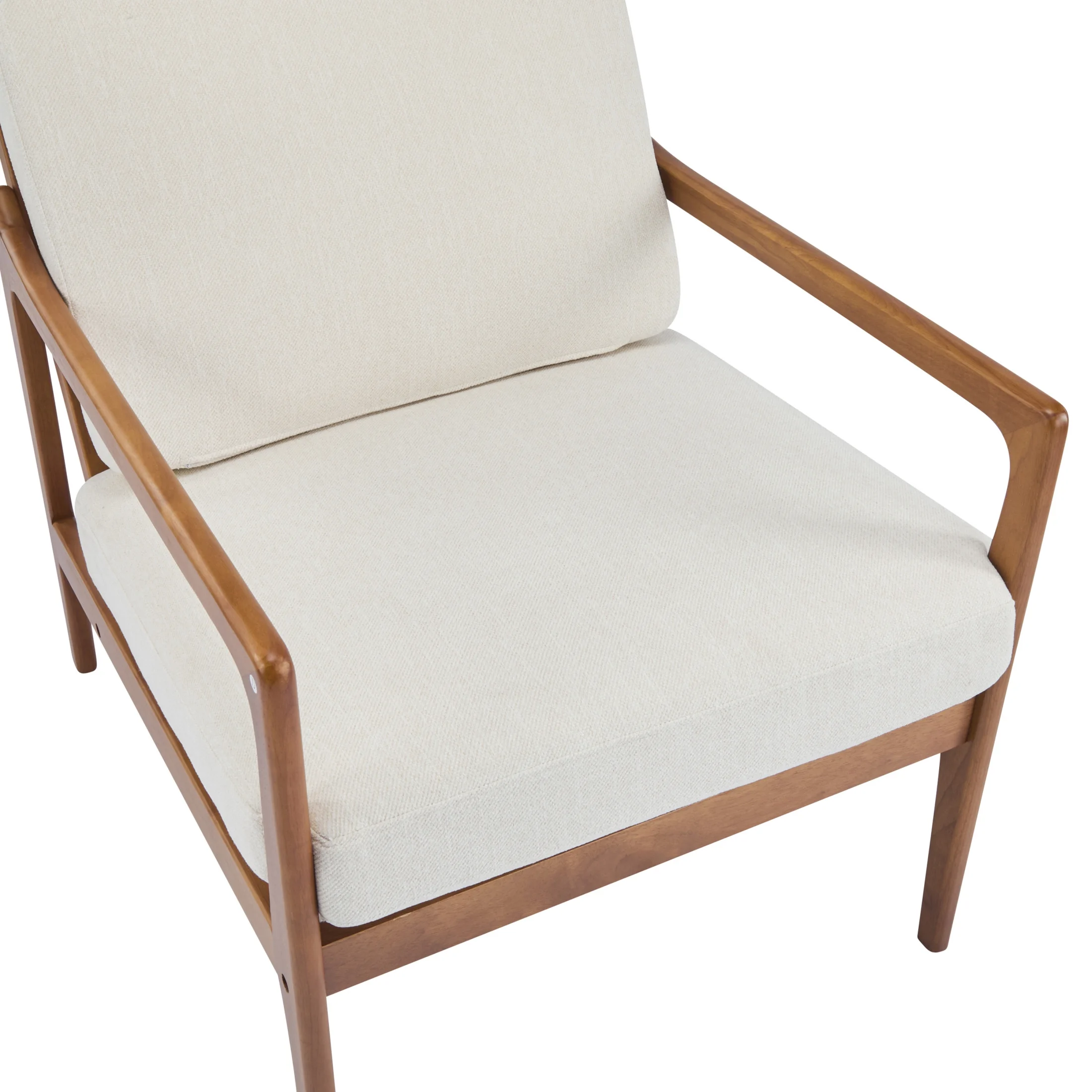 Christopher Knight Home Mid-Century Modern Accent Chair, Solid Wood Frame with High Back, Beige Cushions