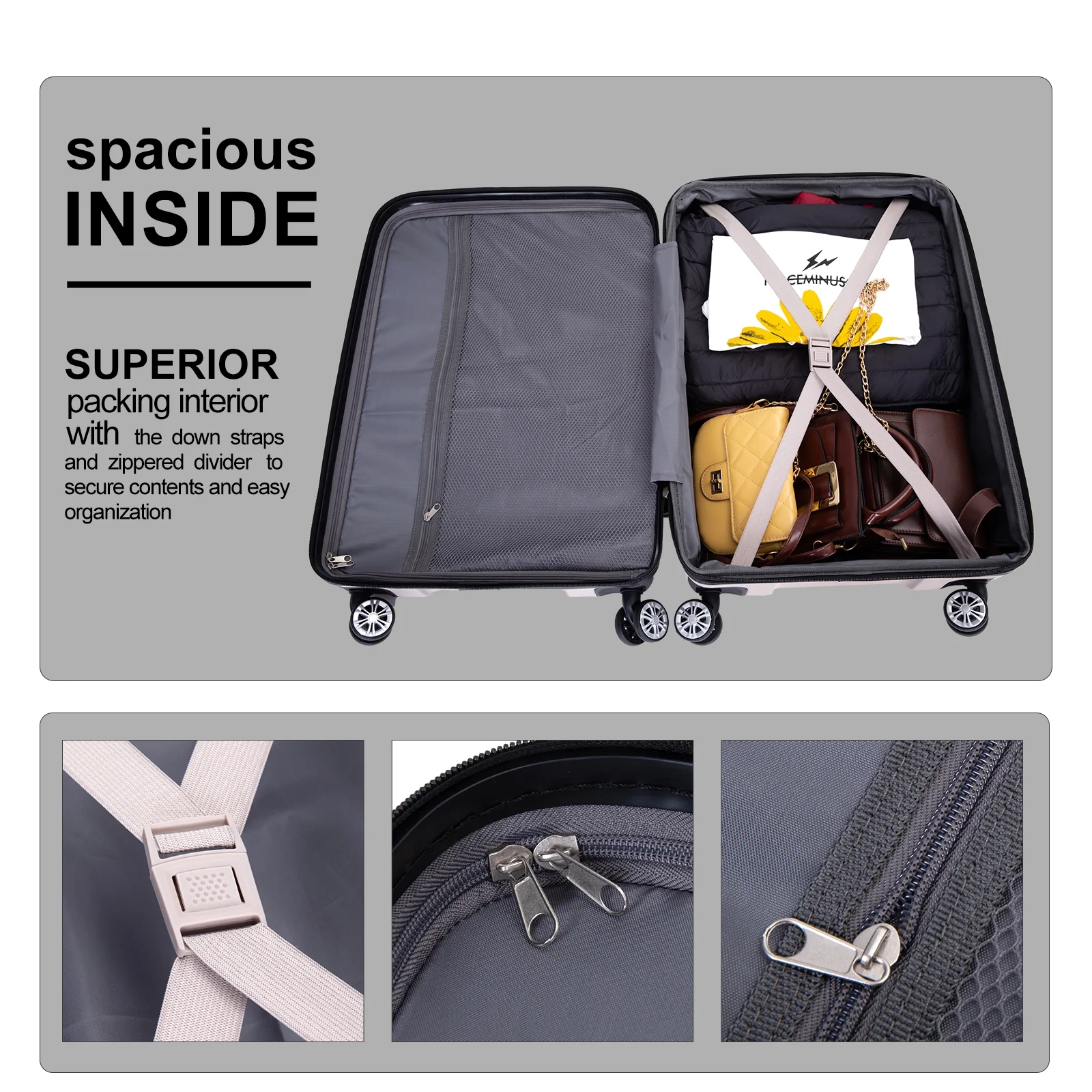 Tripcomp Luggage Sets 5 Piece Duffel Bag,Hardside Travel Luggage (20/24/28) with TSA Lock,Expandable Suitcase with Spinner Wheels.(Black)
