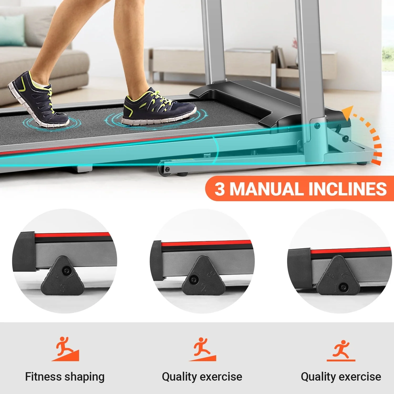 Adnoom 2.5HP Treadmill with Adjustable Desk, 300LBS Folding Incline Treadmill with Incline, Portable Running Walking Machine with Bluetooth Music & APP for Home Office, Easy Assembly