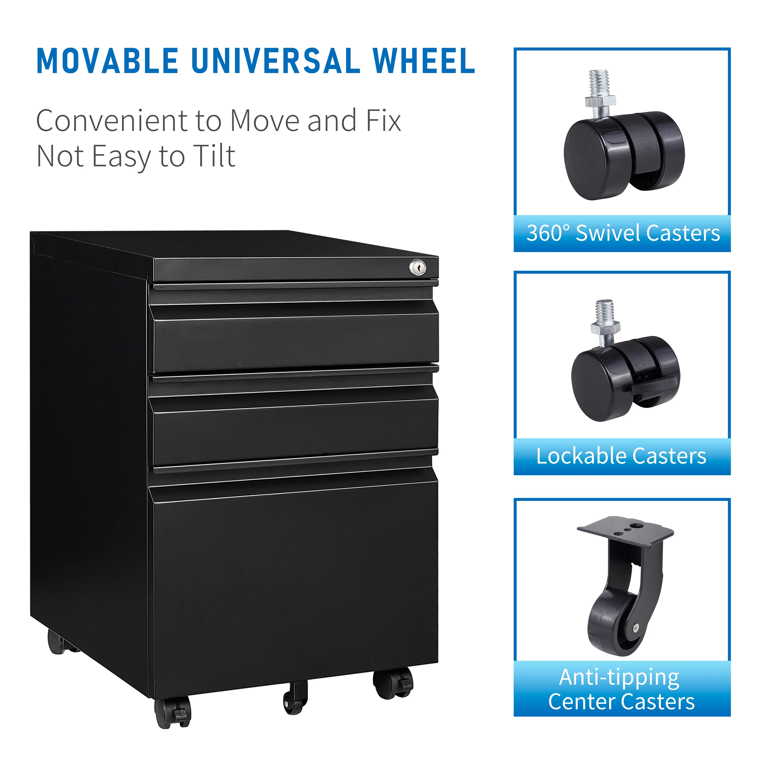 3-Drawer Mobile File Cabinets Rolling Metal Filing Cabinet for Legal & Letter File Anti-tilt Design with Lock Under Desk Office,Black