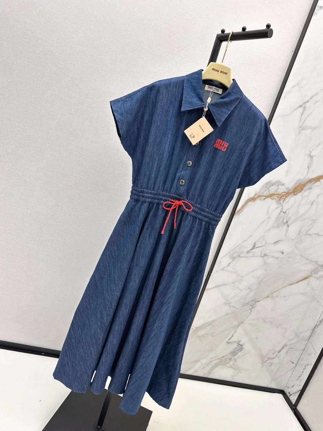 Drop-shoulder long denim dress