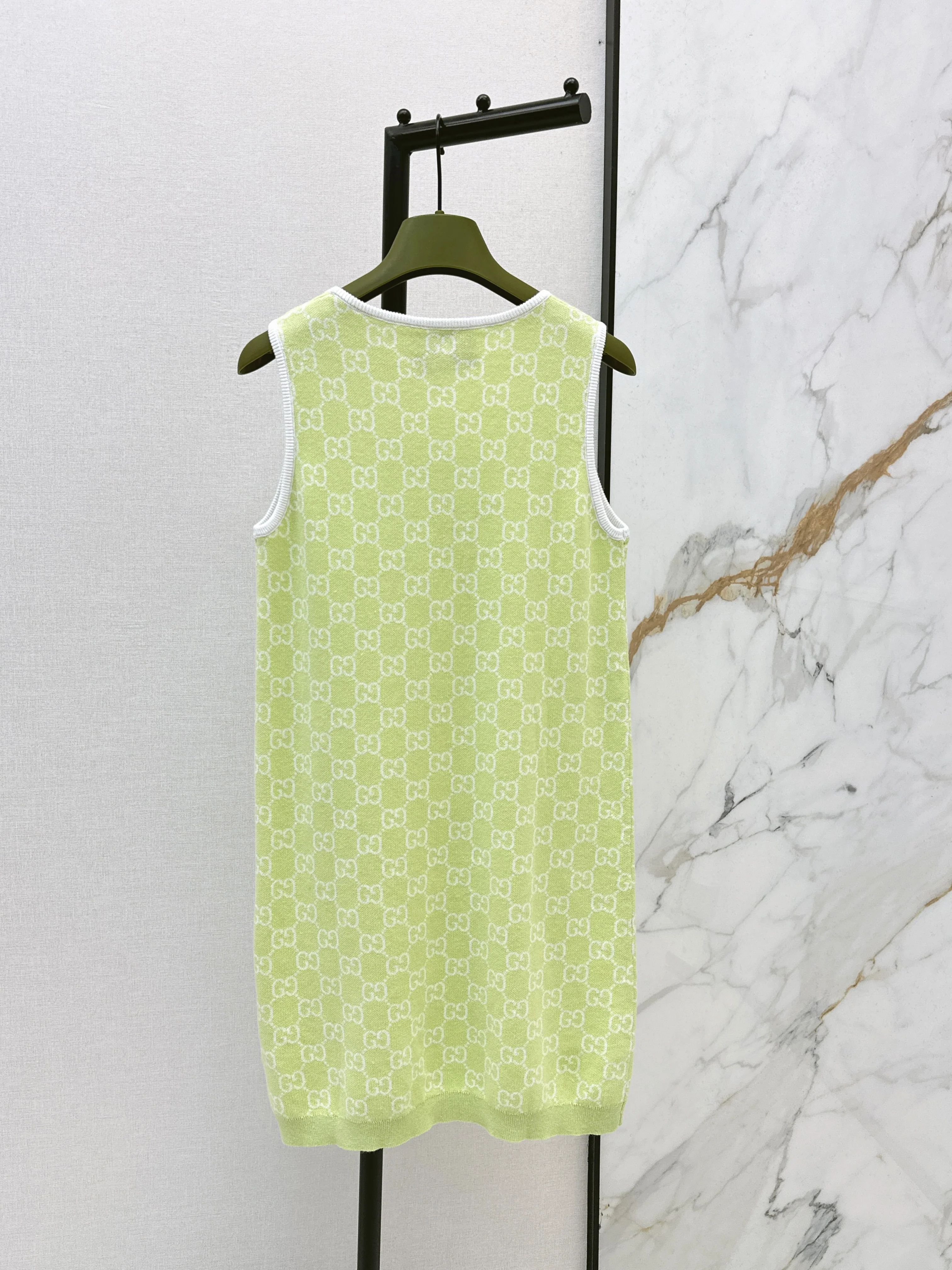 26SS Jacquard Sleeveless Dress in Avocado Green