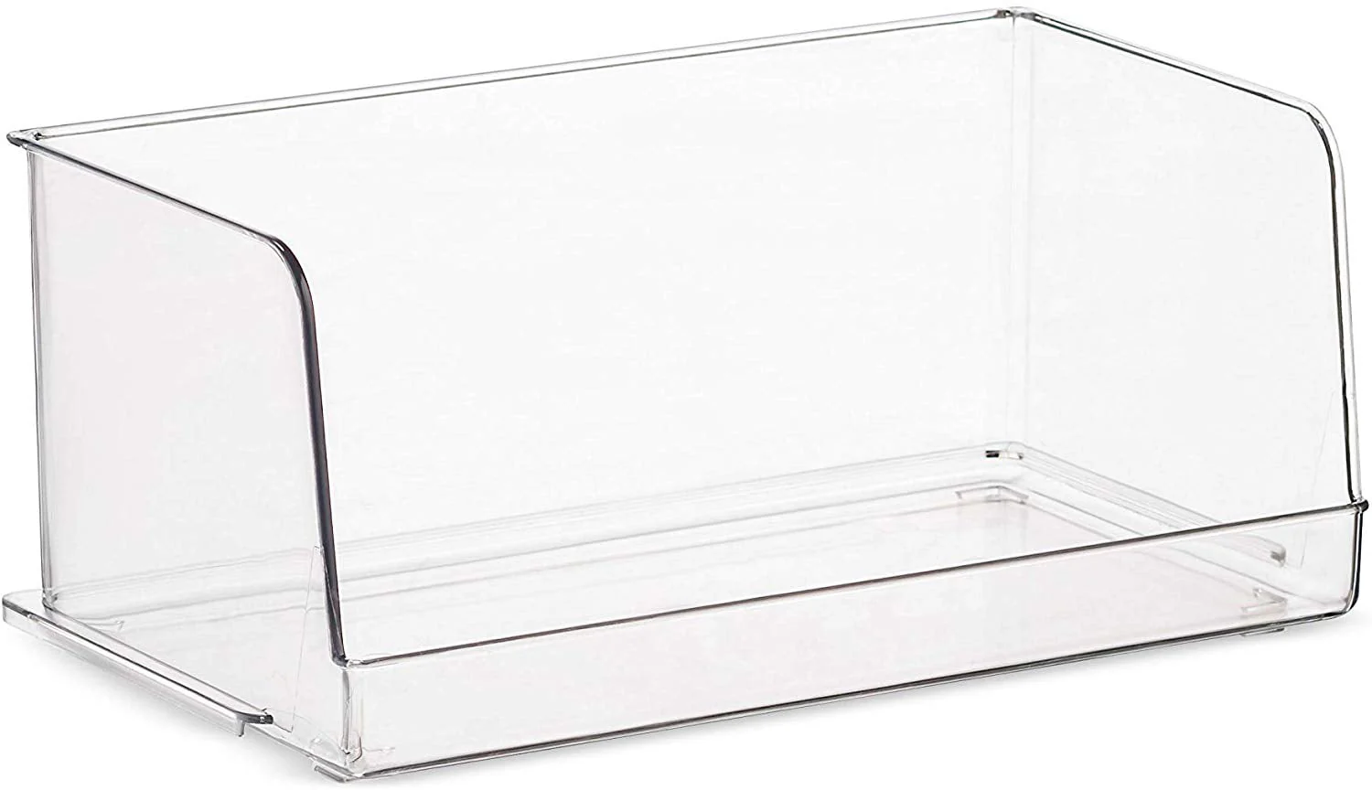 Set Of 4 Clear Pantry Organizer Bins Stackable Household Plastic Food Storage Basket with Wide Open Front for Kitchen, Countertops, Cabinets, Refrigerator, Freezer, Bedrooms, Bathrooms - 12
