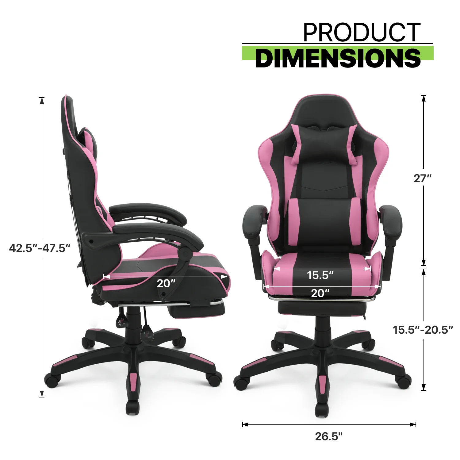 Magshion Adjustable Gaming Chair, Ergonomic PC Computer Seat with Headrest and Lumbar Support for Adults Teens Desk Chair, Black