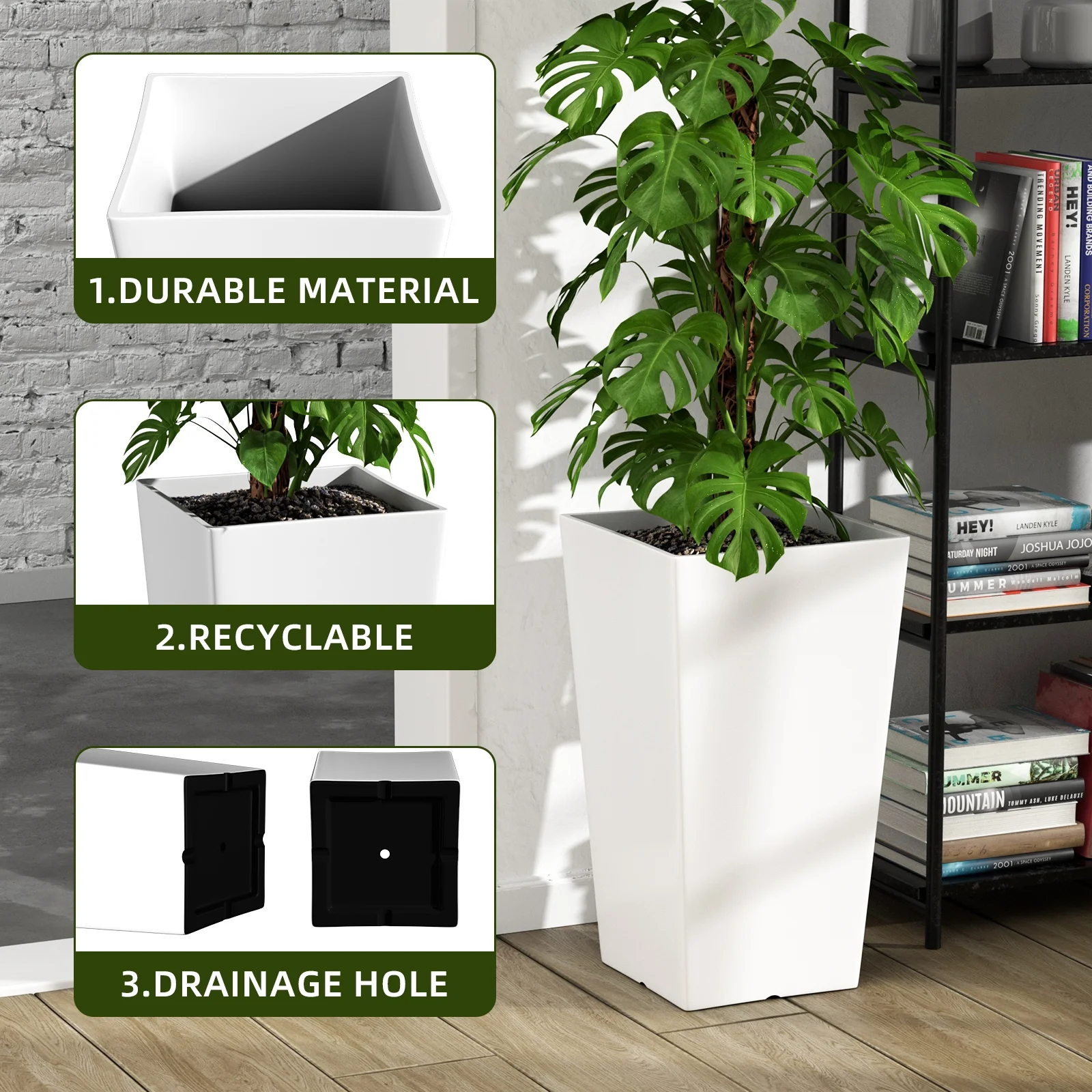 QCQHDU Large Planters for Outdoor Plants Flower Pots Set of 2,Tall Planters for Outdoor Plants,21 inch Outdoor Planters for Front Porch Planters��White��