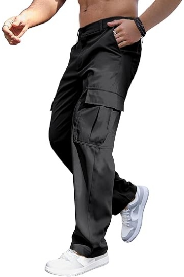 Mens Casual Cargo Pants Baggy Straight Leg