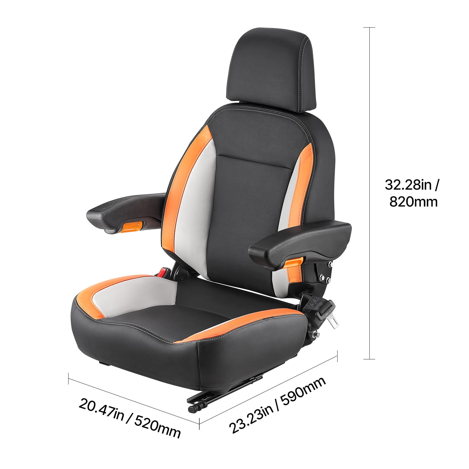 KFFKFF General Purpose Forklift Chair, Adjustable Back Tractor Chair with Armrest, Headrest & Safety Harness, Comfortable Lawnmower Chair with Micro Switch, Suitable for Skid Loader Bulldozer