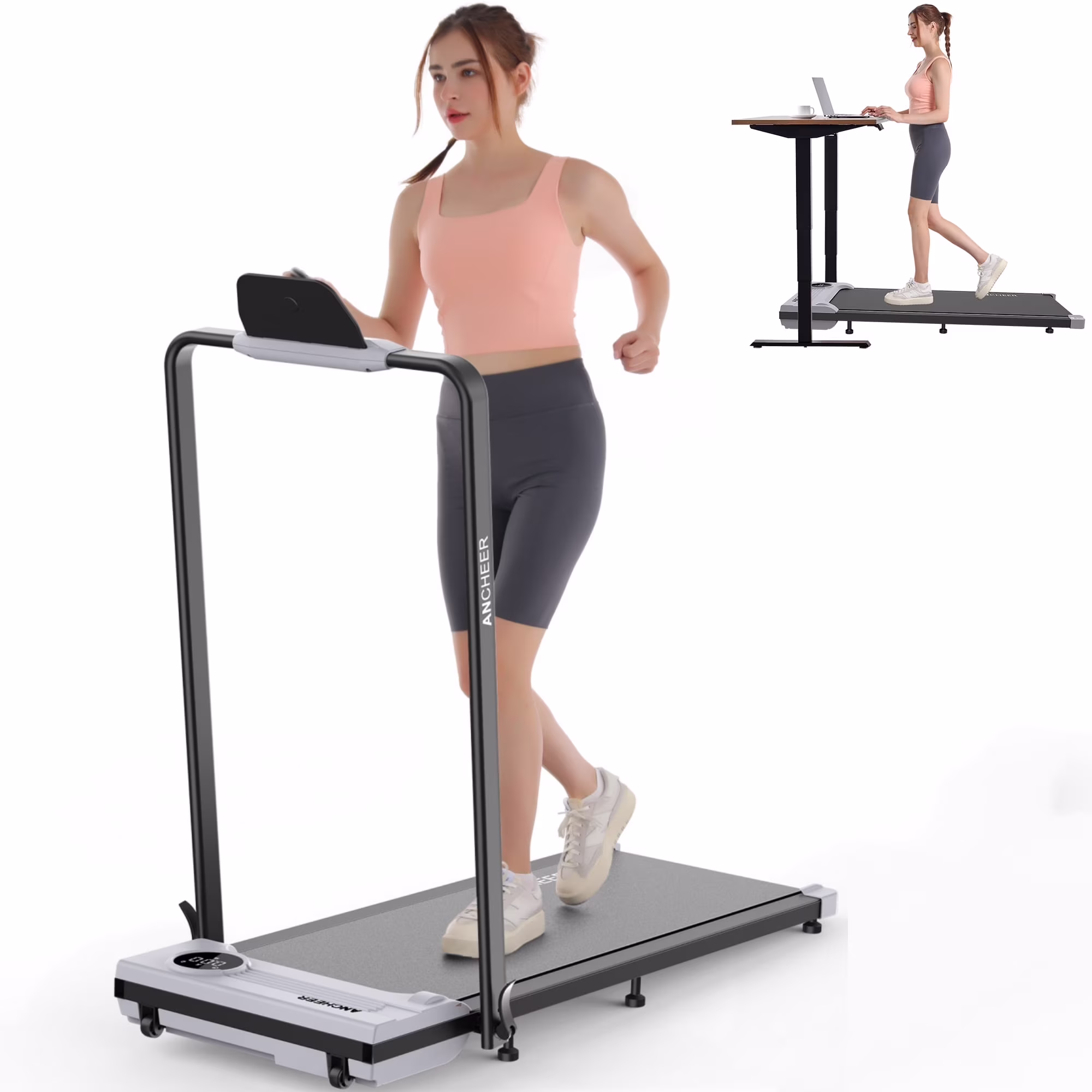 ANCHEER Portable Folding Walking Pad 300lb, 7.5 MPH Under Desk Treadmill with Remote Control & LED Display,2 in 1 Walking Pad Treadmill for Home/Office/Exercise(Pink)