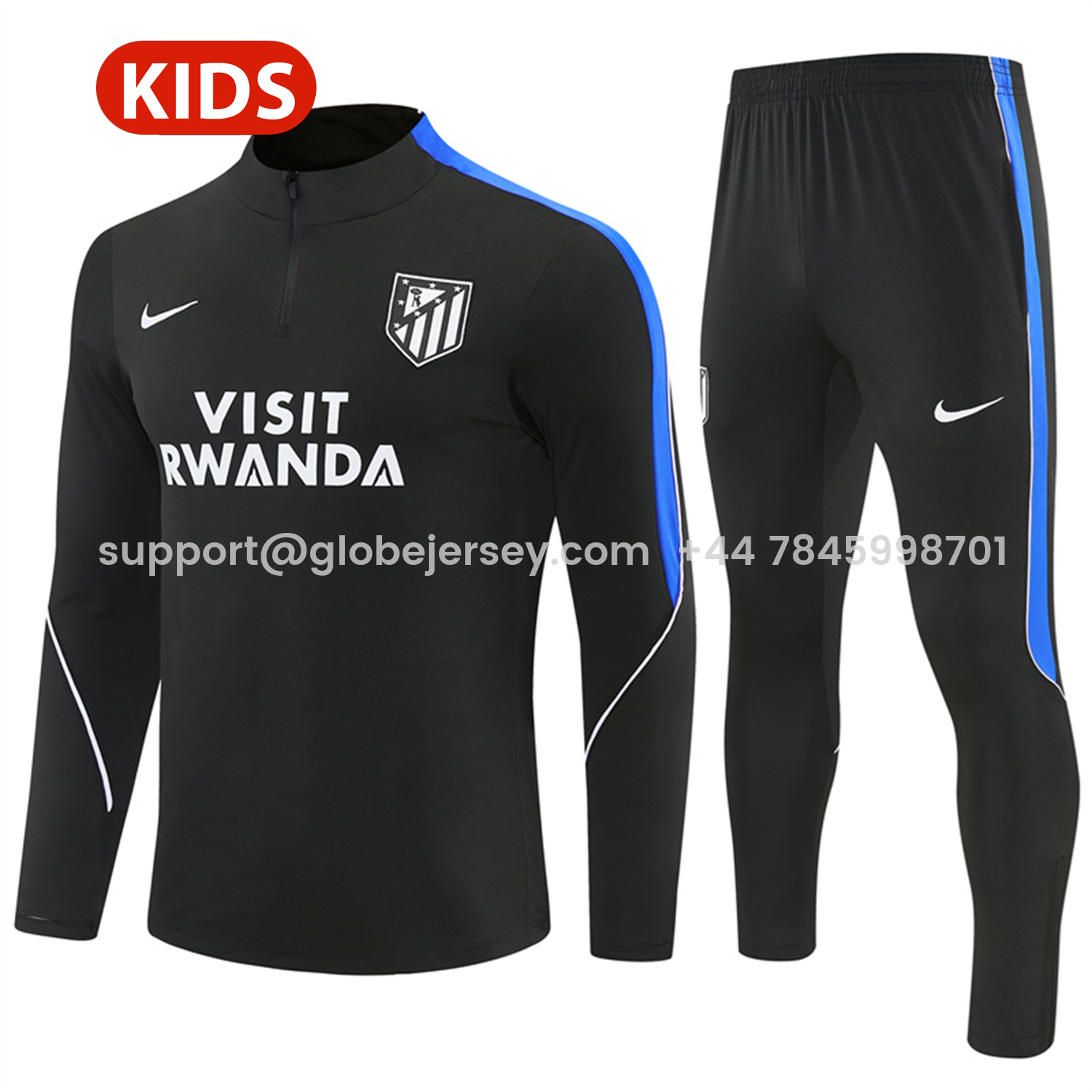 Atletico Madrid 26-27 Kids Long Sleeve Training Set - Black Top & Black Pants