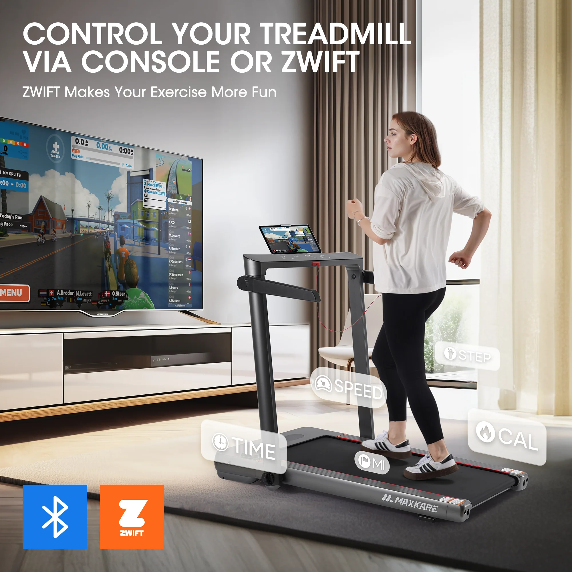 MaxKare Folding Treadmill 286LBS Capacity for Home, 3.0HP 9MPH Under Desk Walking Pad Treadmill with Bluetooth/Zwift App Compatible