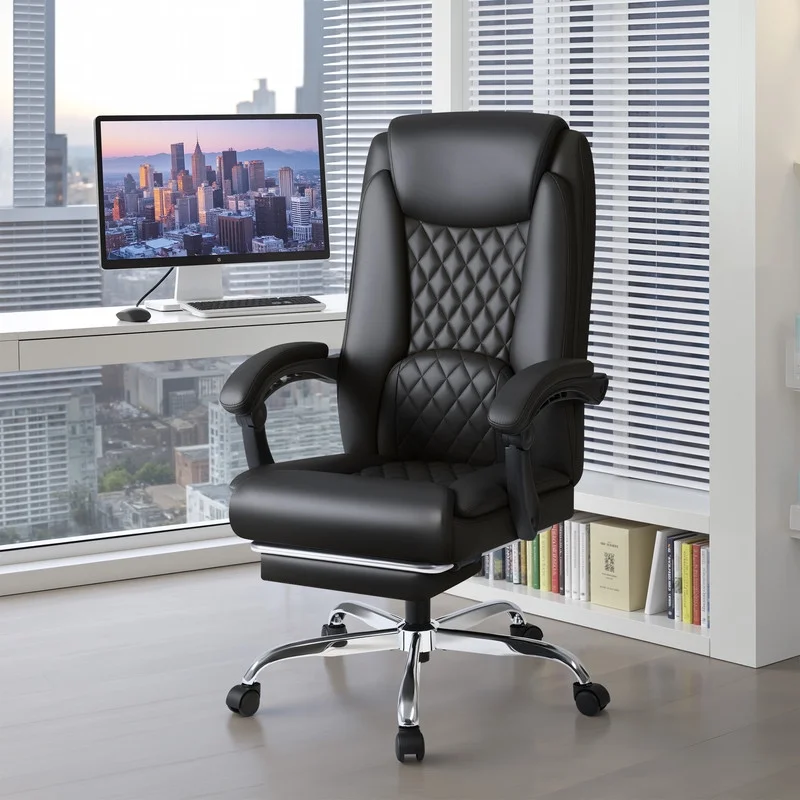 Homall Home Office Chair Adjustable Executive Leather Chair With Arms Ergonomic High Back Cushion Lumbar Back Support Computer Desk Chair,Black