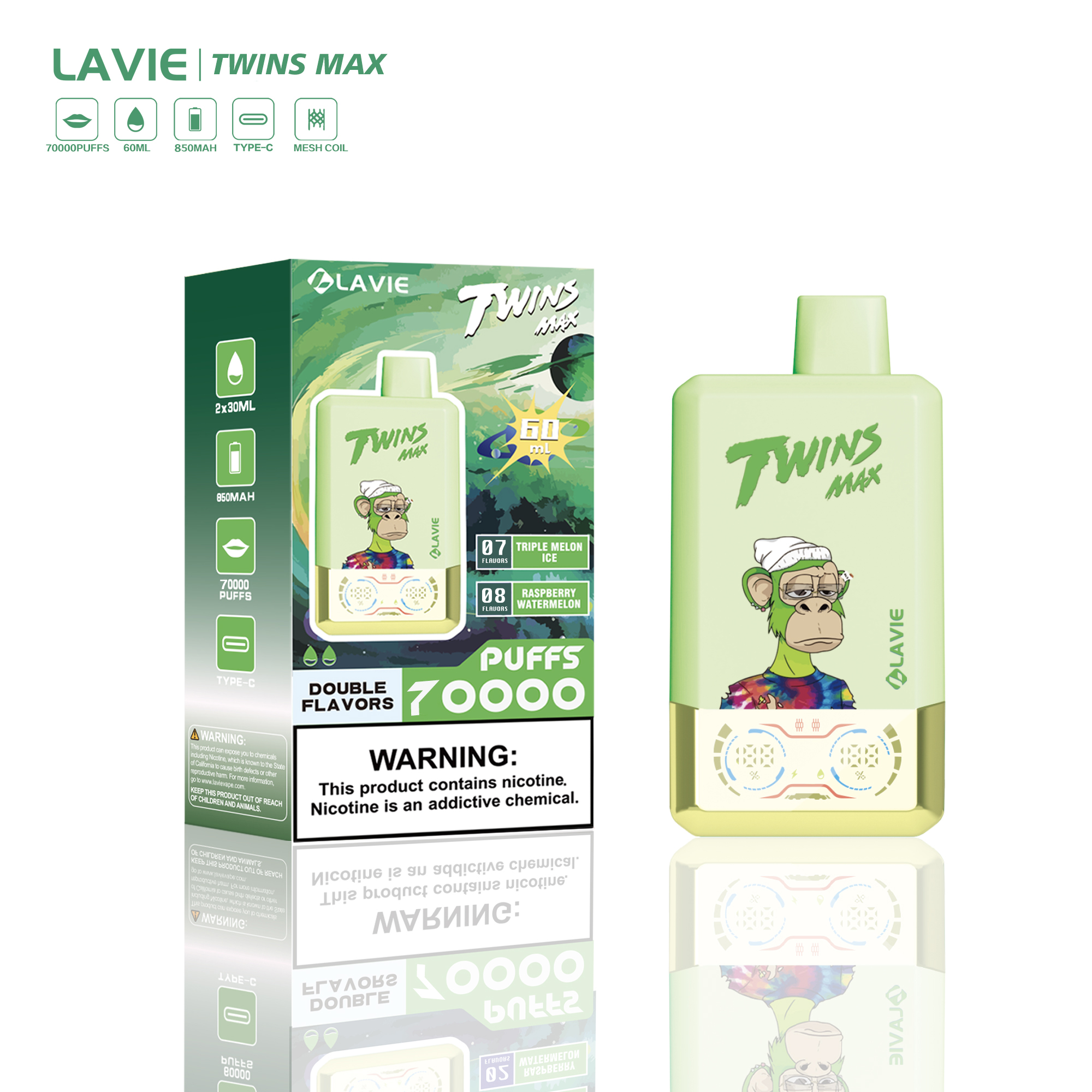 LAVIE Twins Max  70000 puffs (Double flavors)