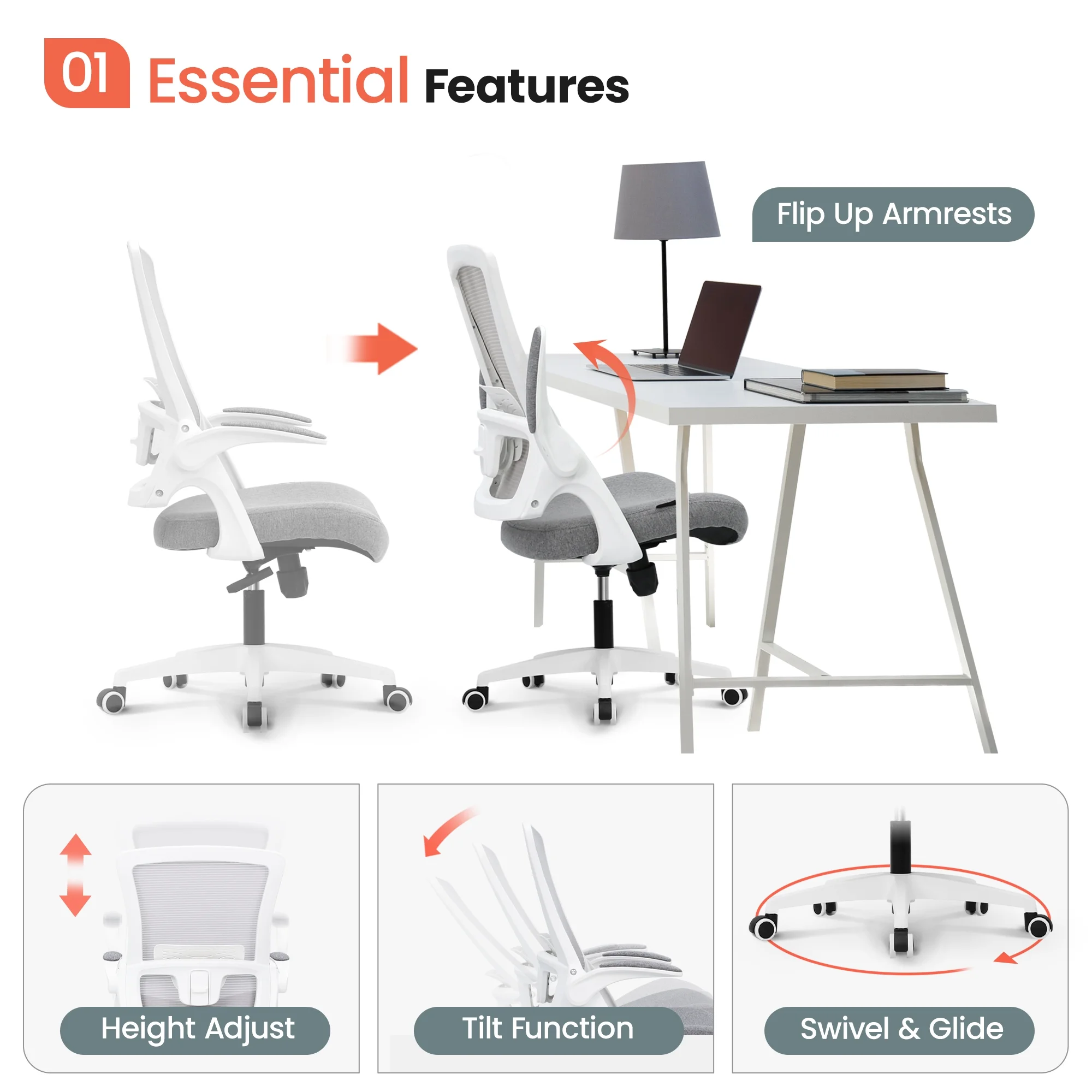 NEO CHAIR Ergonomic Office Chair, Adjustable High Back Mesh Desk Chair with Flip-up Arms, Black