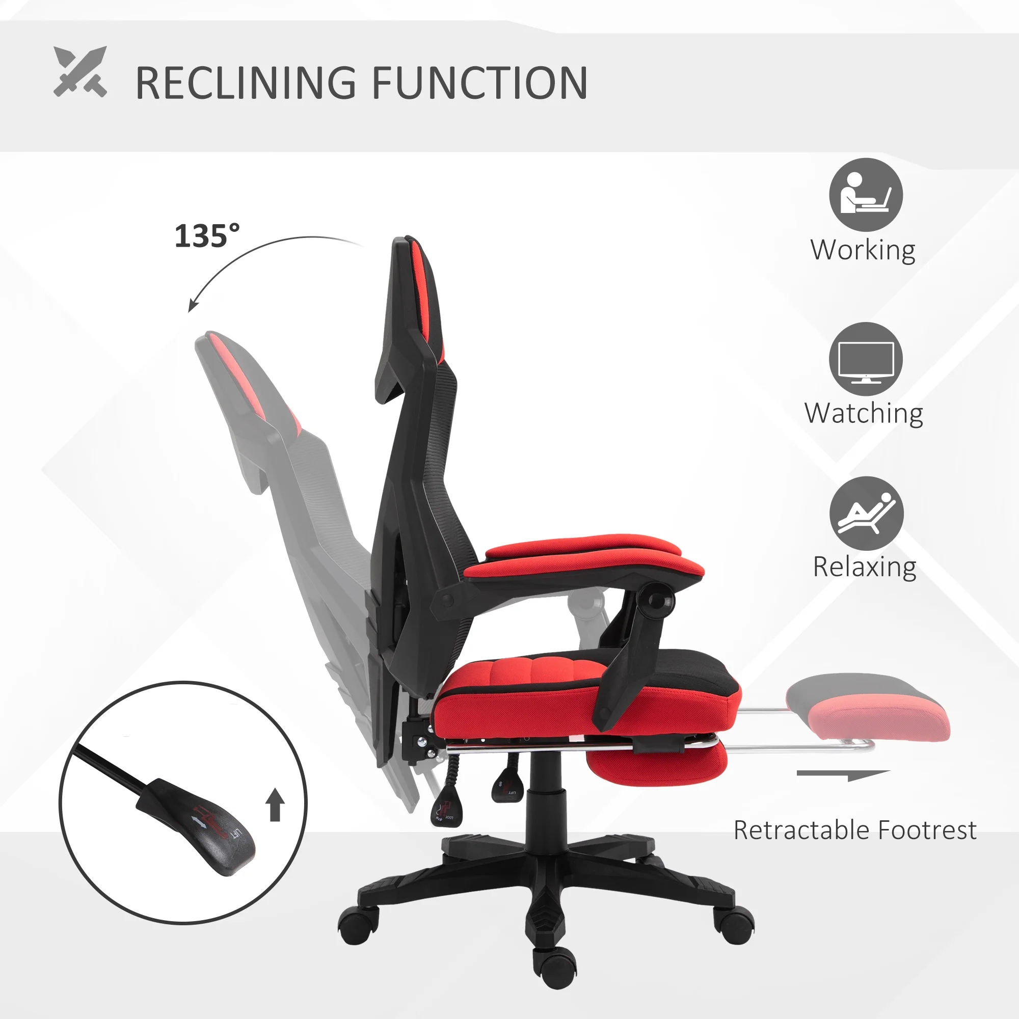 Vinsetto Ergonomic Home Office Chair High Back Armchair Computer Desk Recliner with Footrest, Mesh Back, Lumbar Support and Wheels, Gray