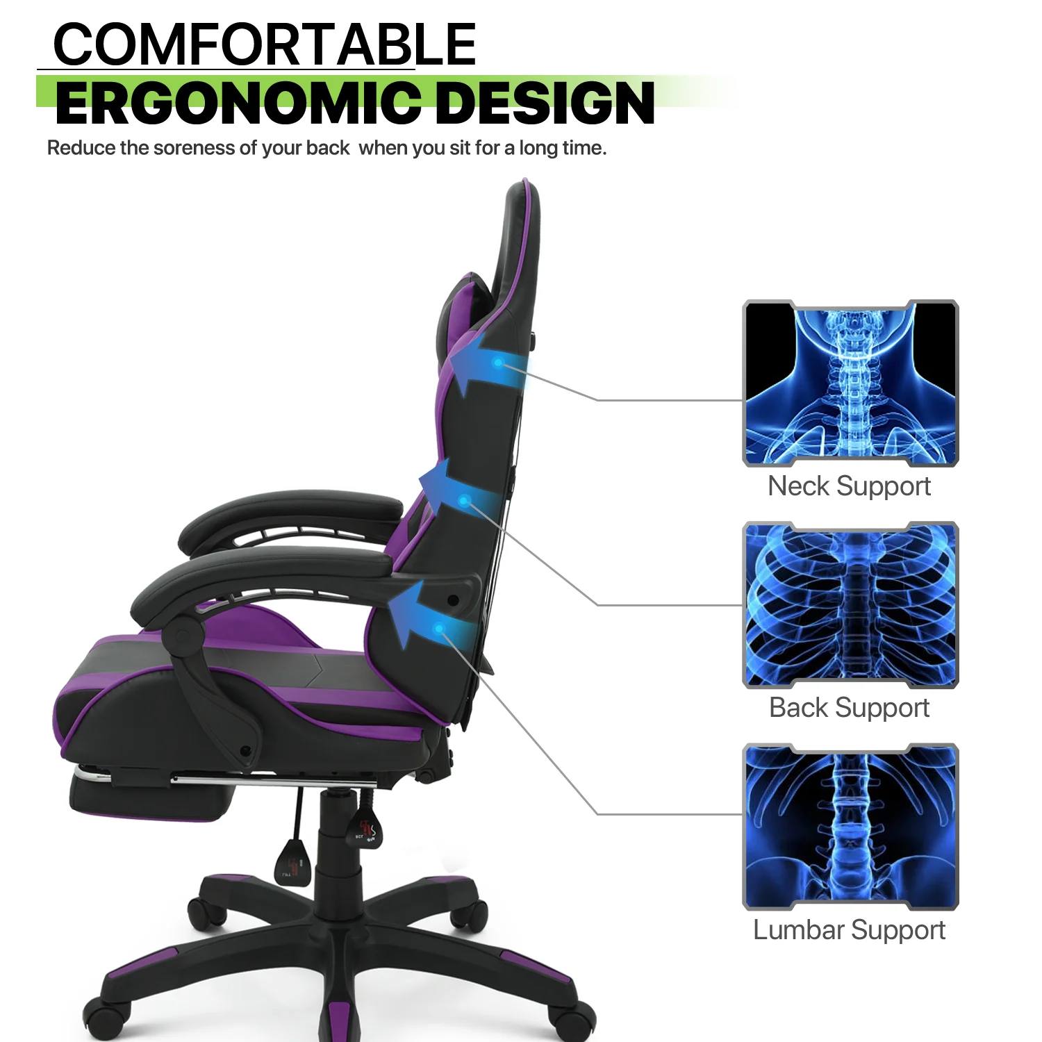Magshion Adjustable Gaming Chair, Ergonomic PC Computer Seat with Headrest and Lumbar Support for Adults Teens Desk Chair, Black