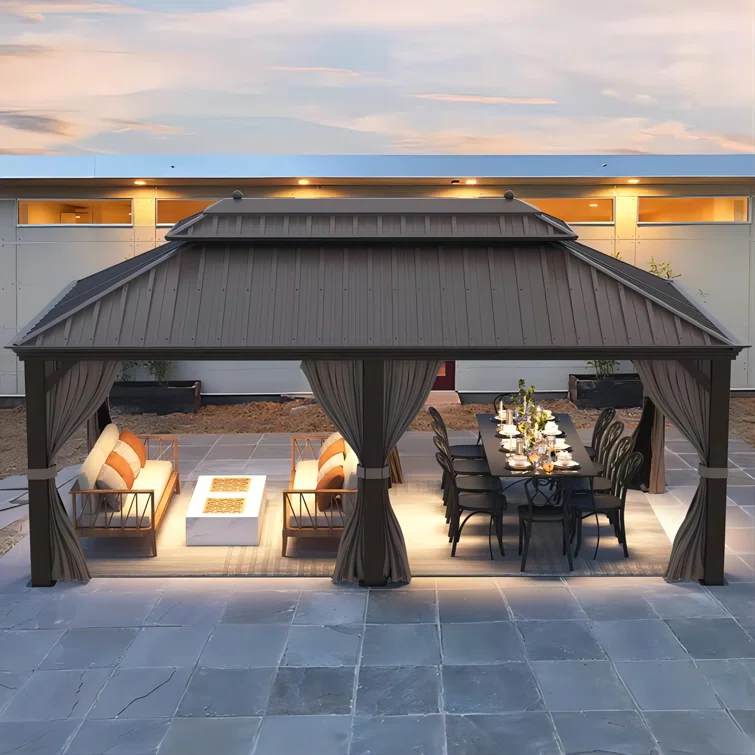 20 Ft. W x 12 Ft. D Hardtop Patio Gazebo. Outdoor Hardtop Gazebo with Double Roof