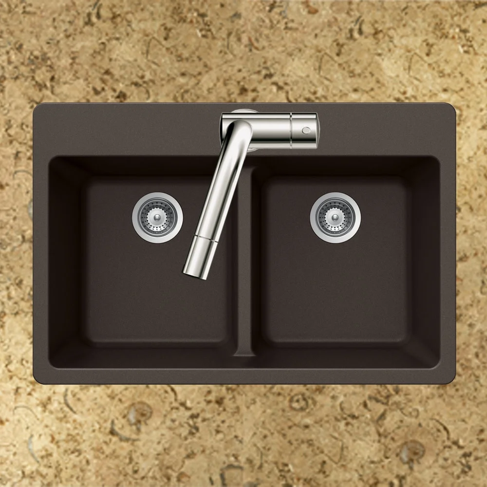 Houzer M-200 CLOUD Quartztone Series Granite Topmount 50/50 Double Bowl Kitchen Sink, White