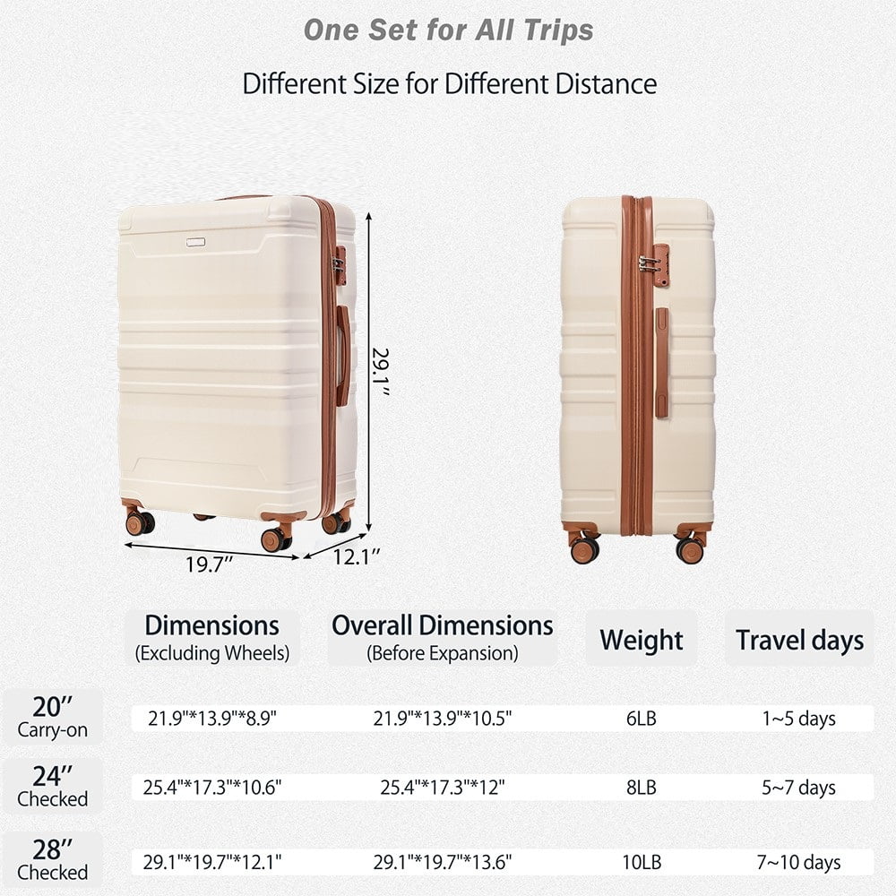 Luggage Sets New Model Expandable ABS Hardshell 3pcs Clearance Luggage Hardside Lightweight Durable Suitcase sets Spinner Wheels Suitcase with TSA Lock 20''24''28''(blue and brown)