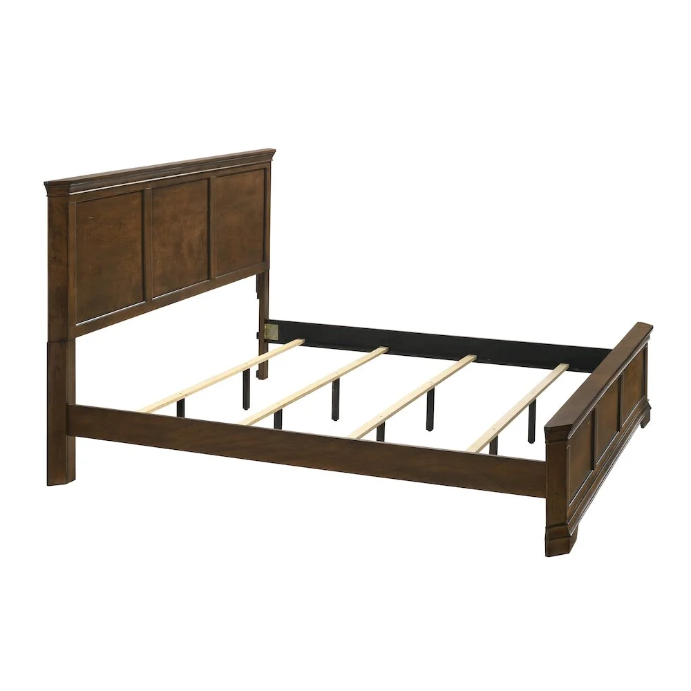 Maderne 3-Piece Bedroom Set with King Size Panel Bed and Two Nightstands, Antique Walnut Finish