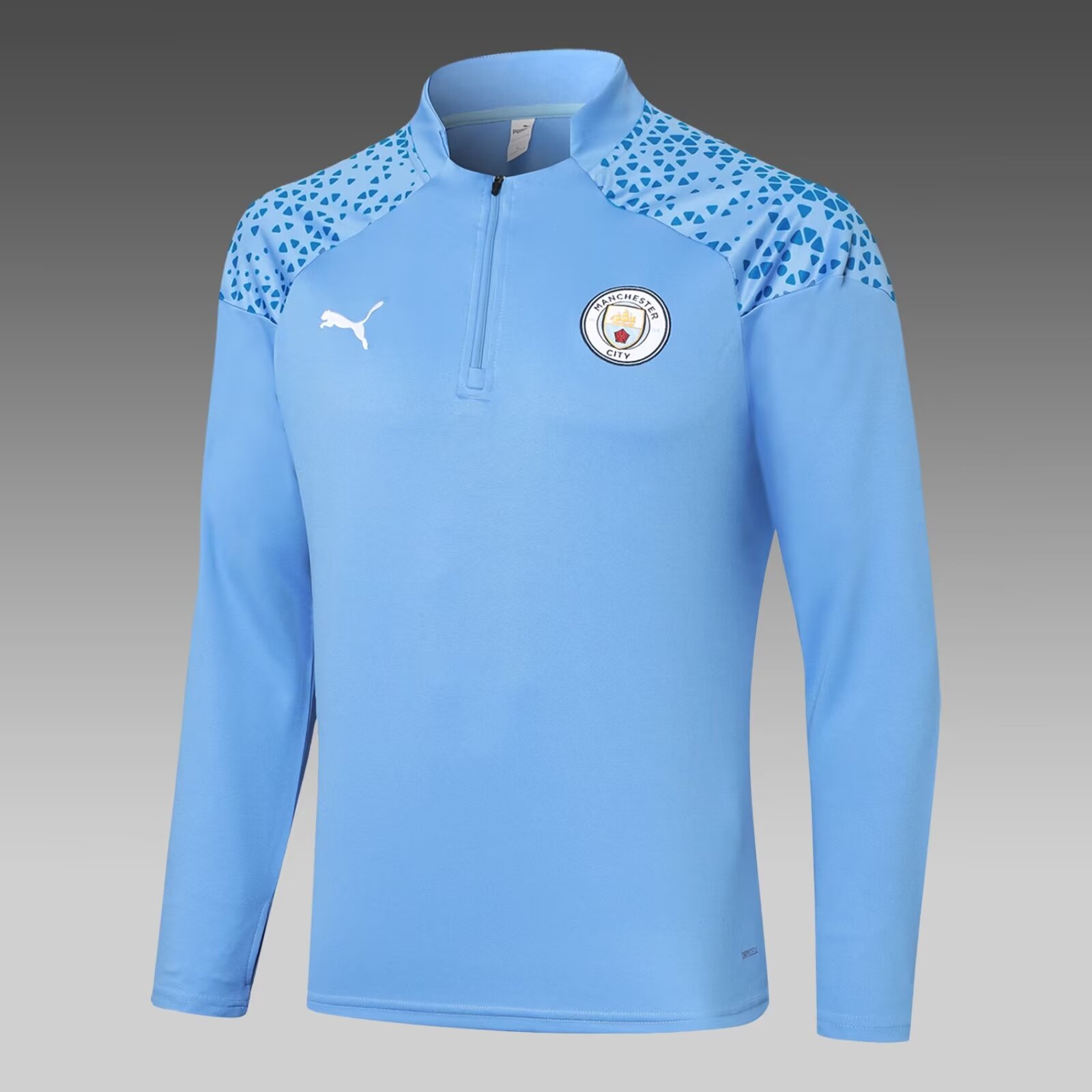 2023/2024 Manchester City Half Pull Training Wear Blue Football Shirt