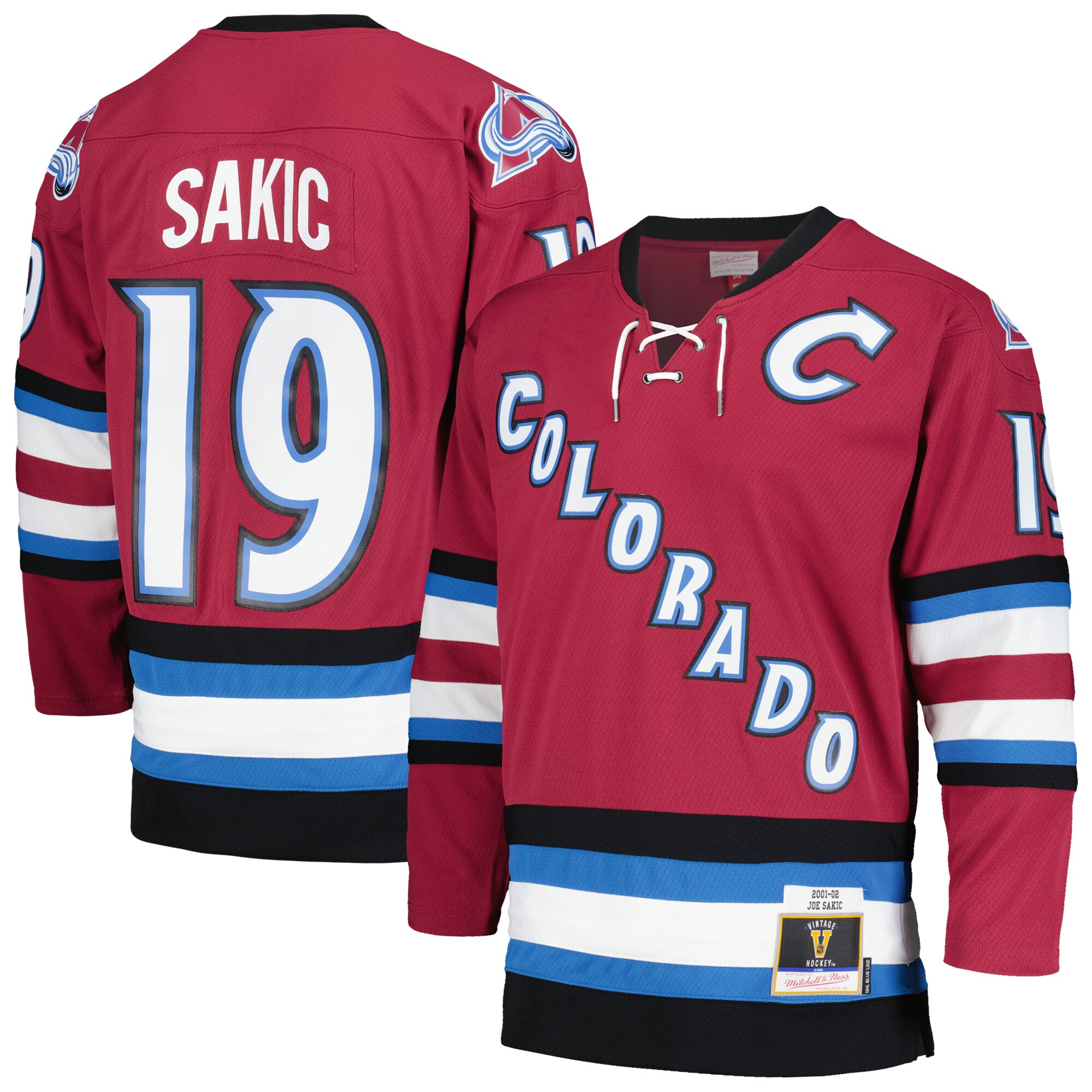 Joe Sakic Colorado Avalanche Mitchell & Ness 2001/02 Blue Line Alternate   Jersey – Burgundy