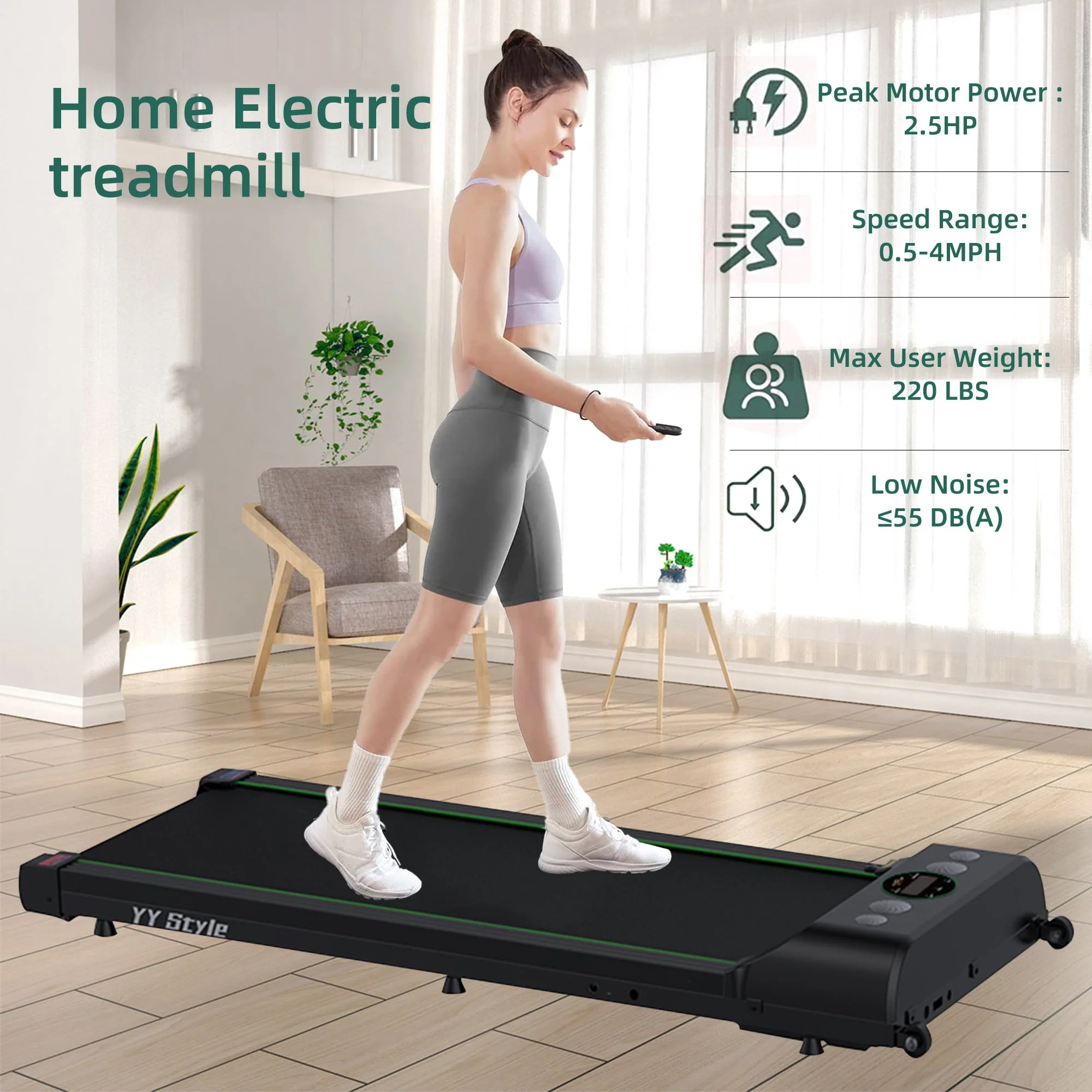 Portable Treadmill Under Desk Walking Pad Flat Slim Treadmill with LED Display, Running Machine for Apartment and Small Space without Assembling