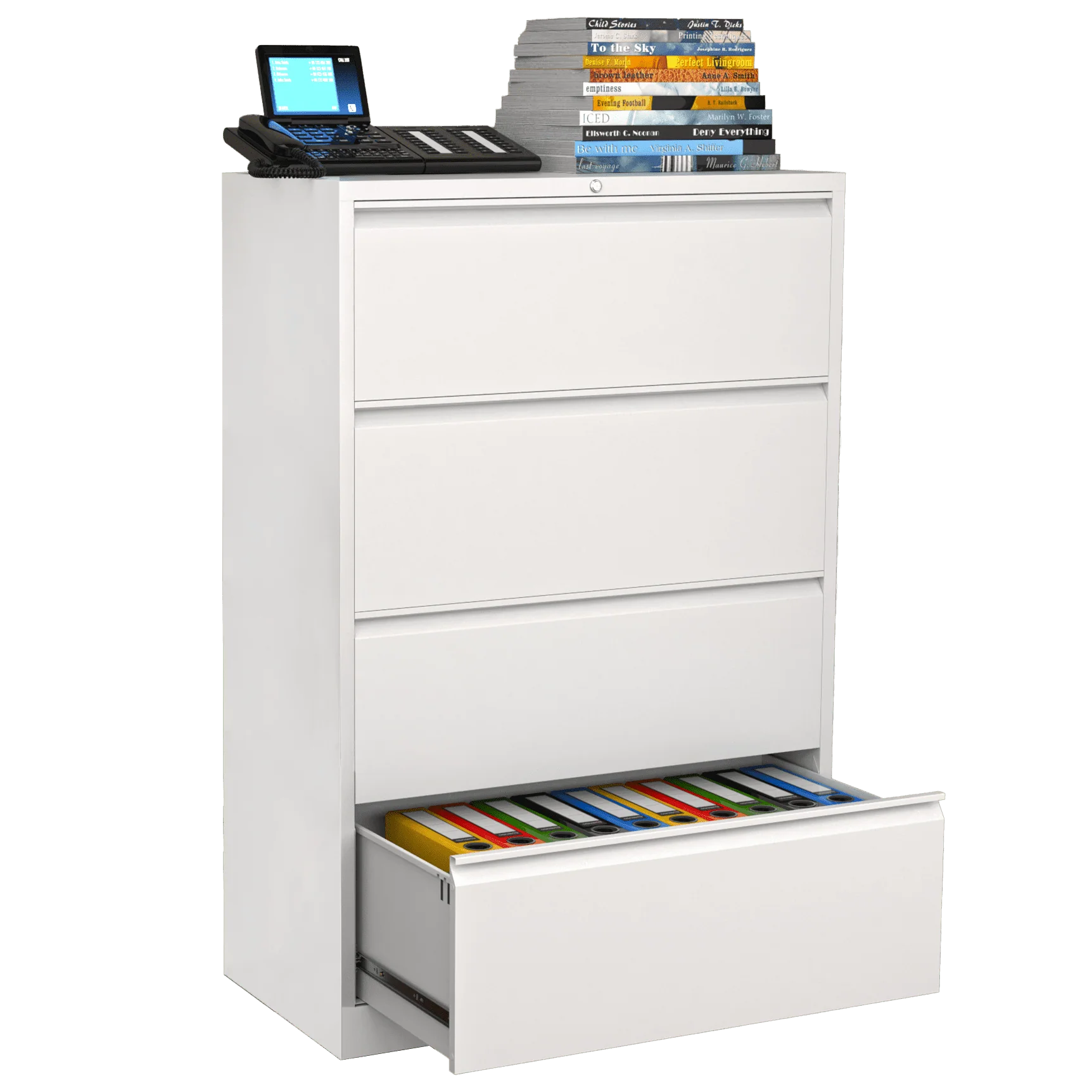 Supeer Four Drawer Metal Lateral File Cabinet, Storage White File Cabinet with Large Deep Drawers, Locking Wide File Cabinet for School, Office, Home,  Assembly Required