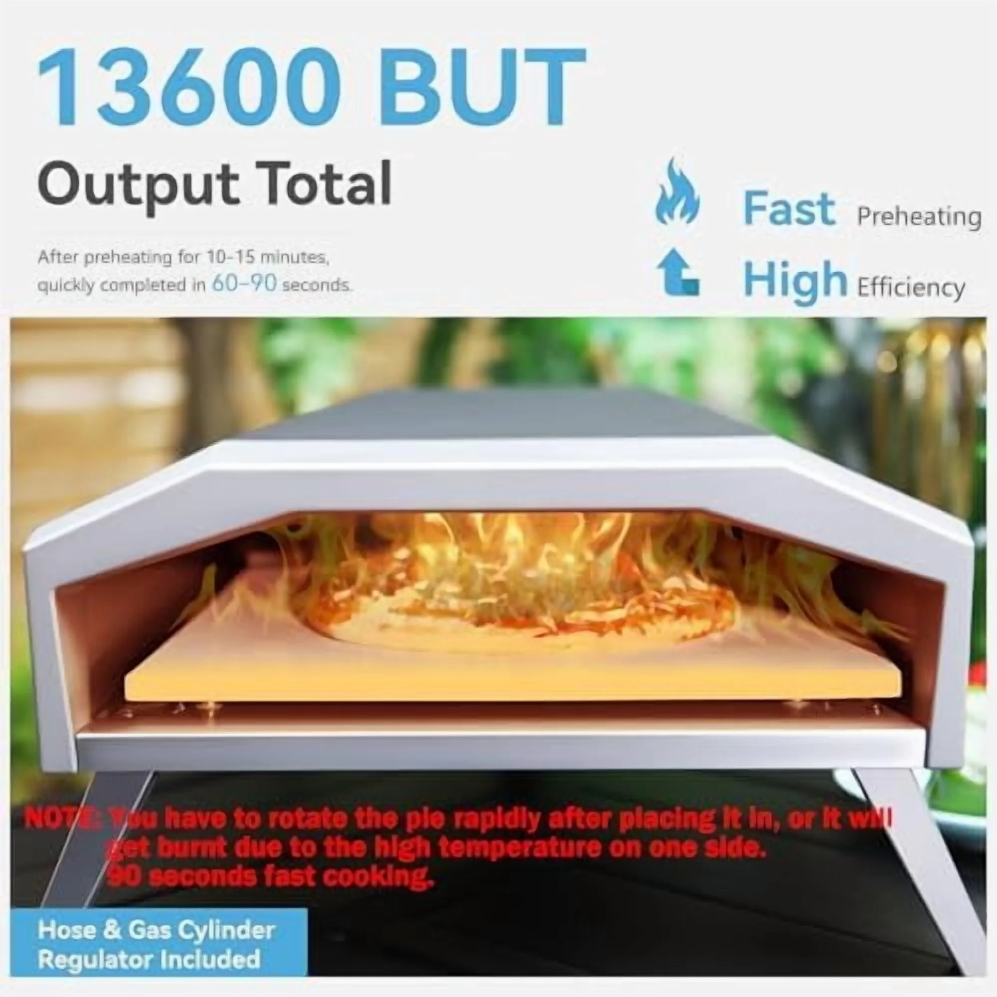 13 inch Gas Pizza Oven, Portable Propane Outdoor Pizza Oven with Cordierite Pizza Stone for Stone Baked, Countertop Pizza Maker in 90 Seconds, Pizza Cooker for Kitchen Cooking Camping
