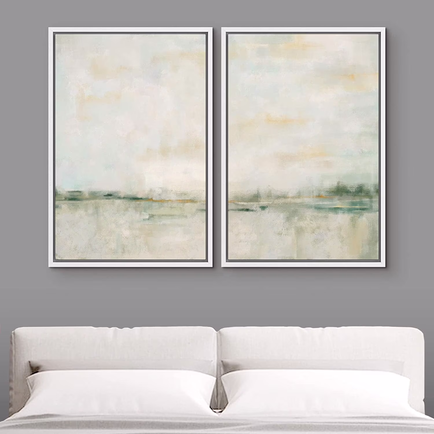IDEA4WALL Framed Canvas Print Wall Art Set of 2 Watercolor Pastel Duotone Tan Landscape Abstract Modern Art Multicolor Contemporary Artwork for Bedroom, Office - 16