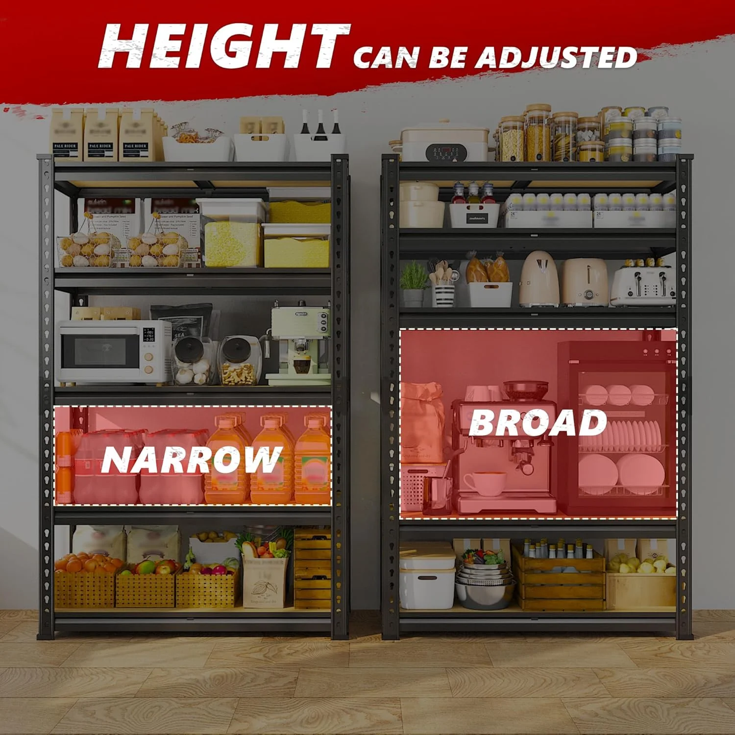 Storage Shelves 5 Tier Garage Shelving Heavy Duty Adjustable Garage Shelves, Utility Rack Shelf, Shelving Units for Storage Warehouse Pantry Closet, 35.5