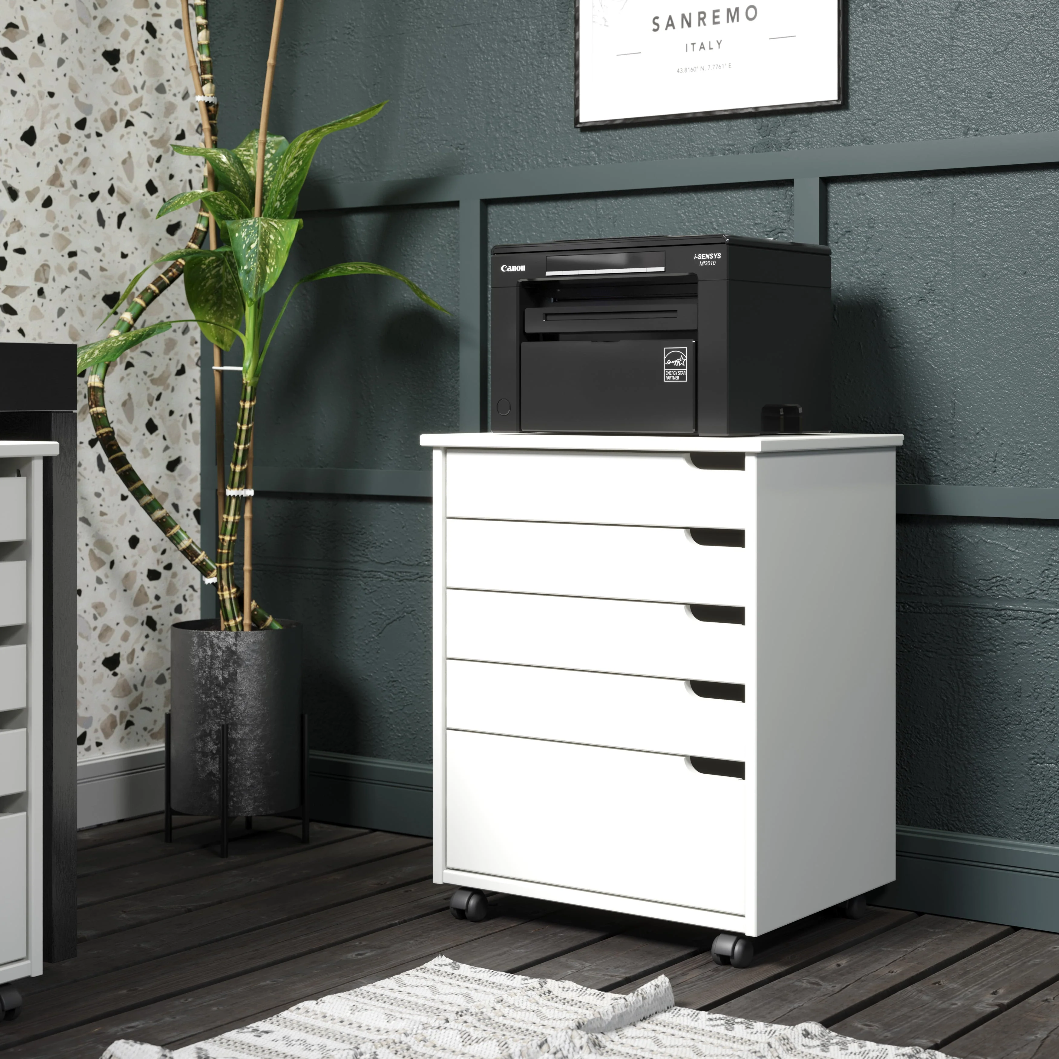 Adeptus Original Euro Roll Cart, Solid Wood, 4+1 Drawer Extra Wide Drawers Roll Carts, White