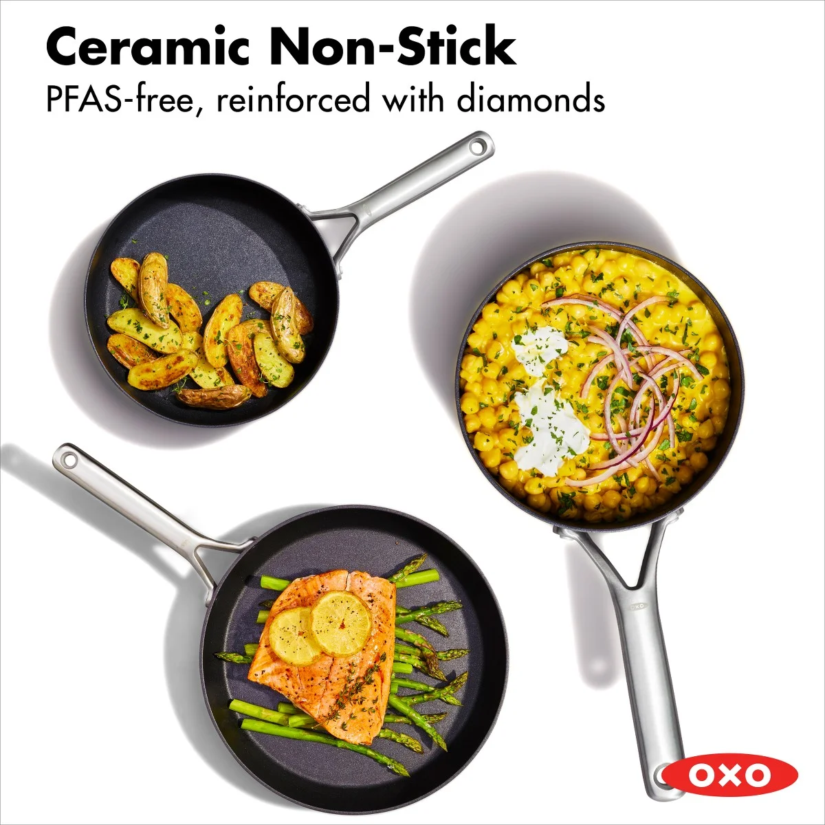 OXO Professional Hard Anodized Nonstick, 5 Piece Cookware Pots and Pans Set, Induction, Diamond reinforced Coating, Dishwasher Safe, Oven Safe, Black