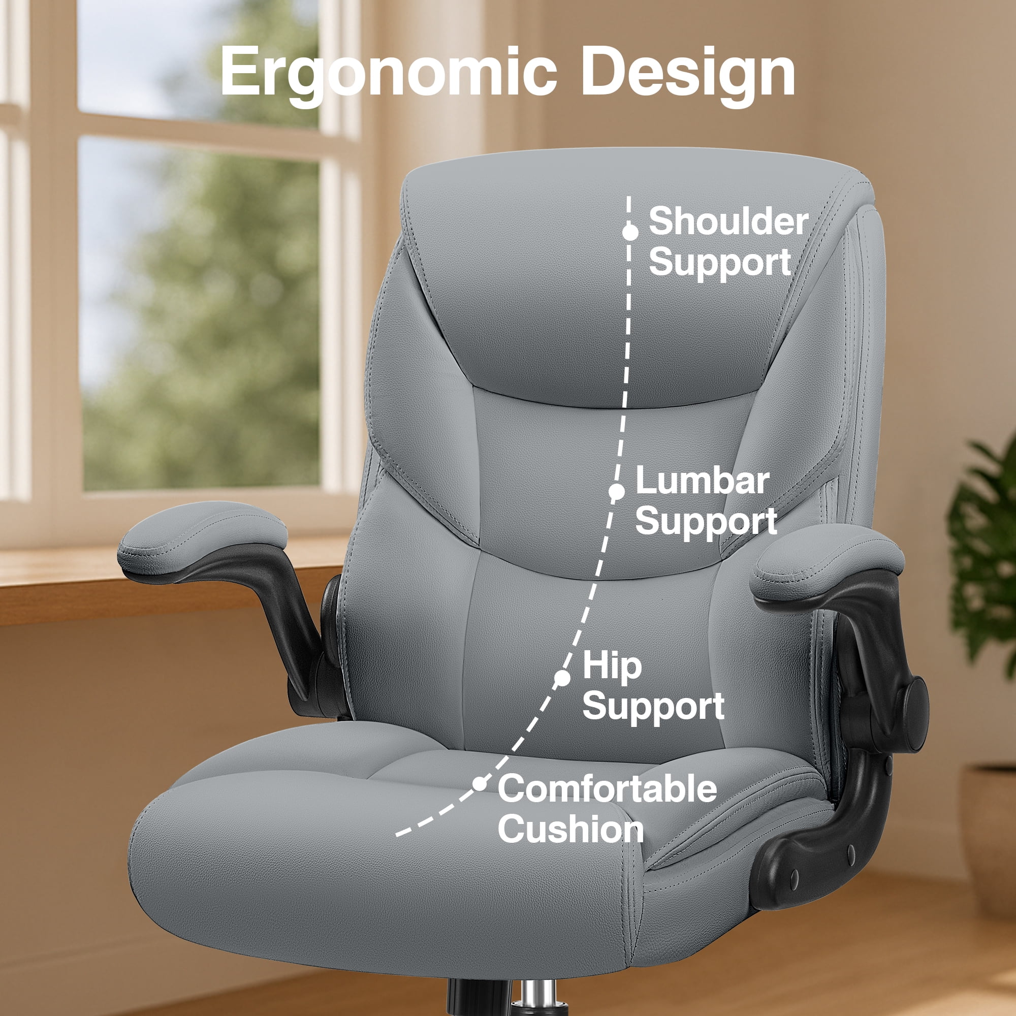 Primy Compact PU Leather Office Chair - Ergonomic Adjustable Height Computer Desk Chair with Flip-Up Armrests, Mid-Back Executive Swivel Chair on Wheels for Small Spaces & Petite Users, Black