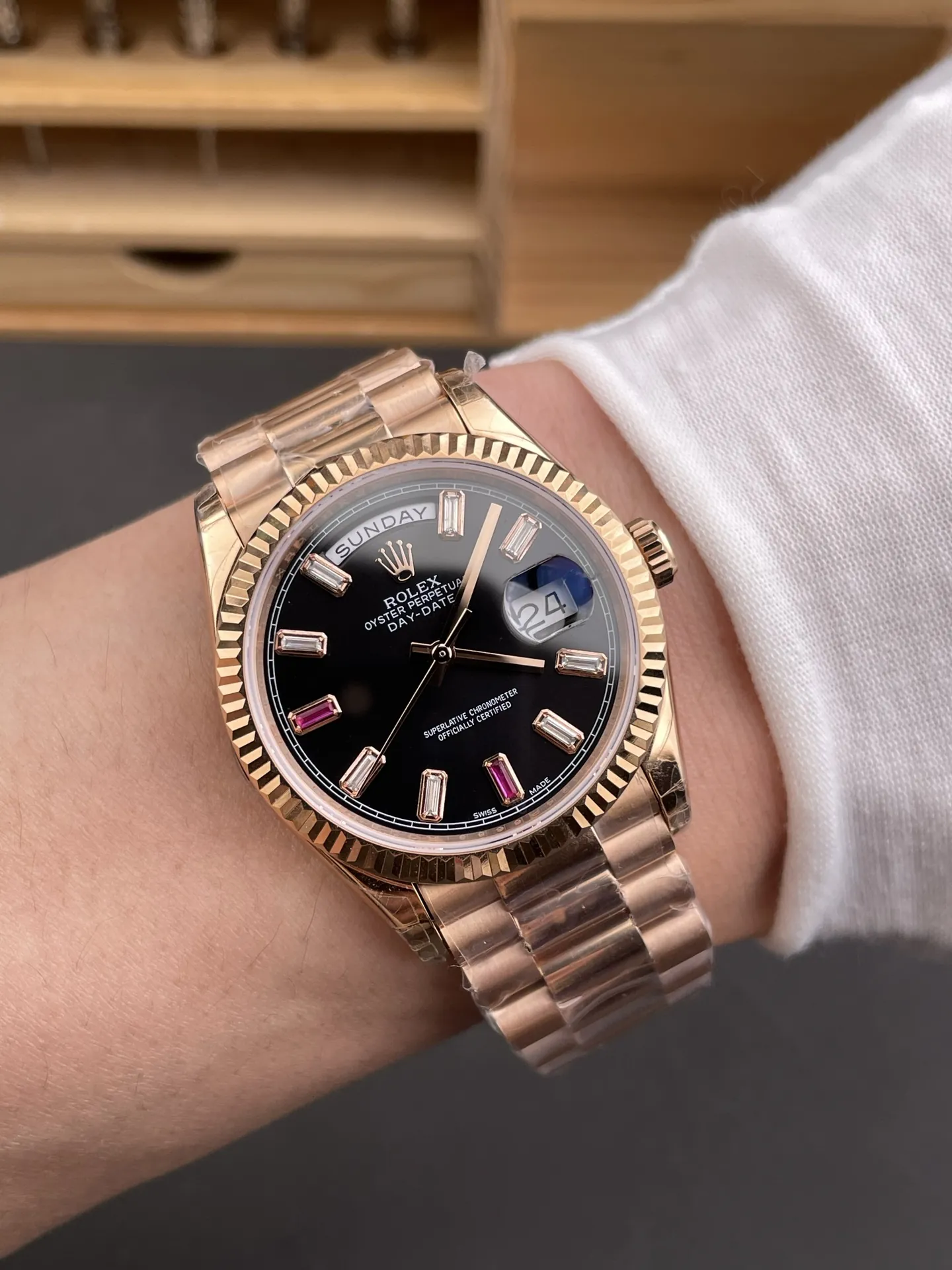 Rolex Day-Date Black Baguette Diamond 36mm
