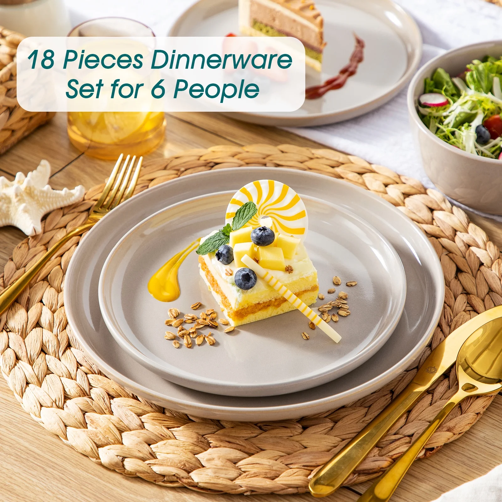 Malacasa 24 Pcs Dinnerware Sets, Stoneware Plates and Bowls Set, Tableware Dishwasher Microwave Safe, Serves For 6 people, Brown
