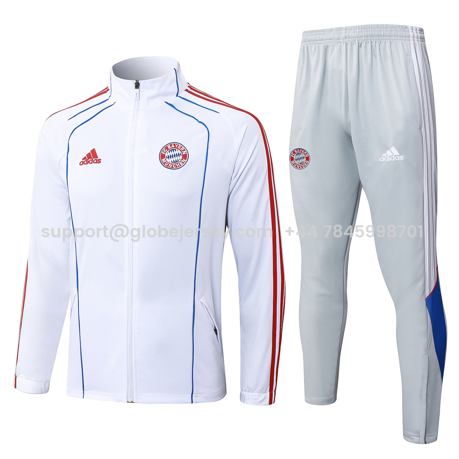 Bayern Munich 25-26 Jacket Training Tracksuit - White Throwback Jackets & Grey Pants