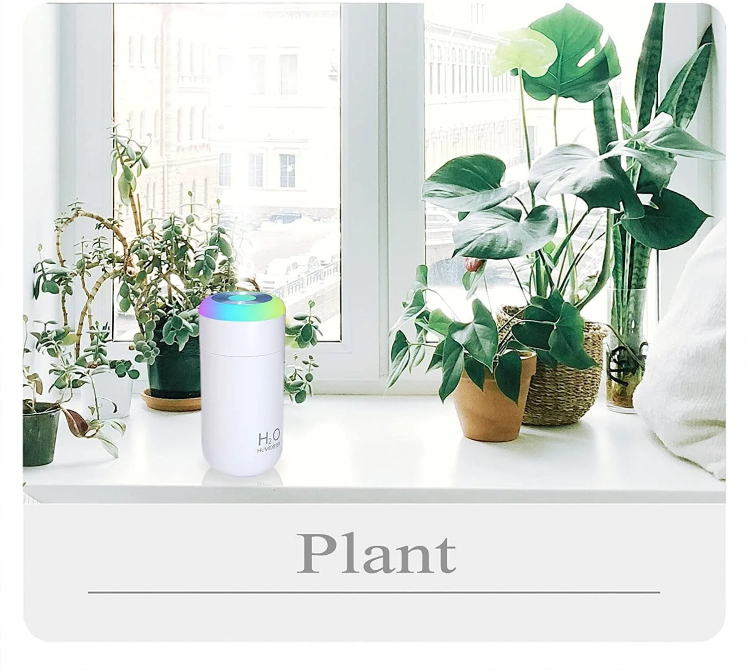 Small Humidifier, USB 350ml Mini Humidifier for Plants, Small Plant Humidifier with Night Light, USB Desk Humidifier for Baby, Plant Humidifier indoor, Small Humidifier (Cyan)