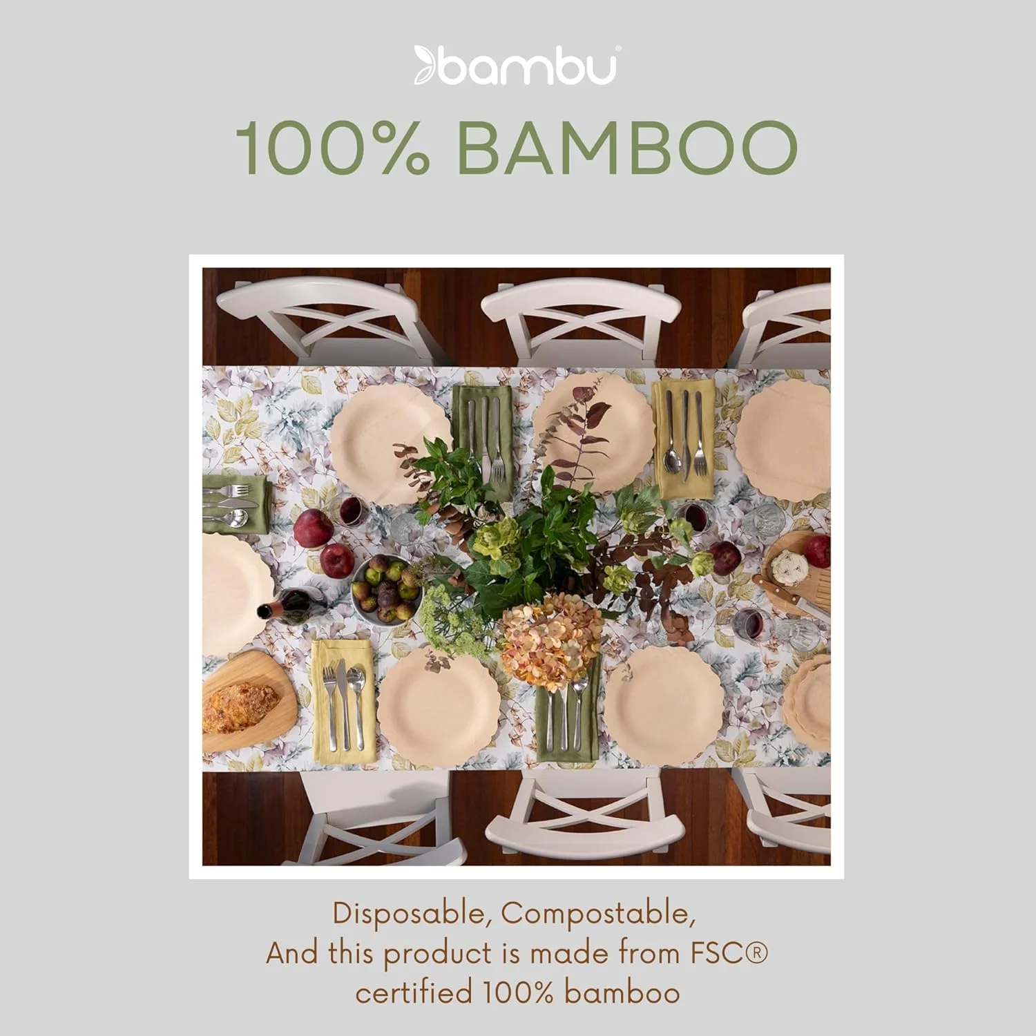 Bambu Pack of 100-9 Inch Fancy 100% Bamboo Plates �C Premium Disposable Dinnerware | Elegant, Biodegradable Veneerware Natural Tableware for Weddings, Parties, Entertaining & Special Occasions