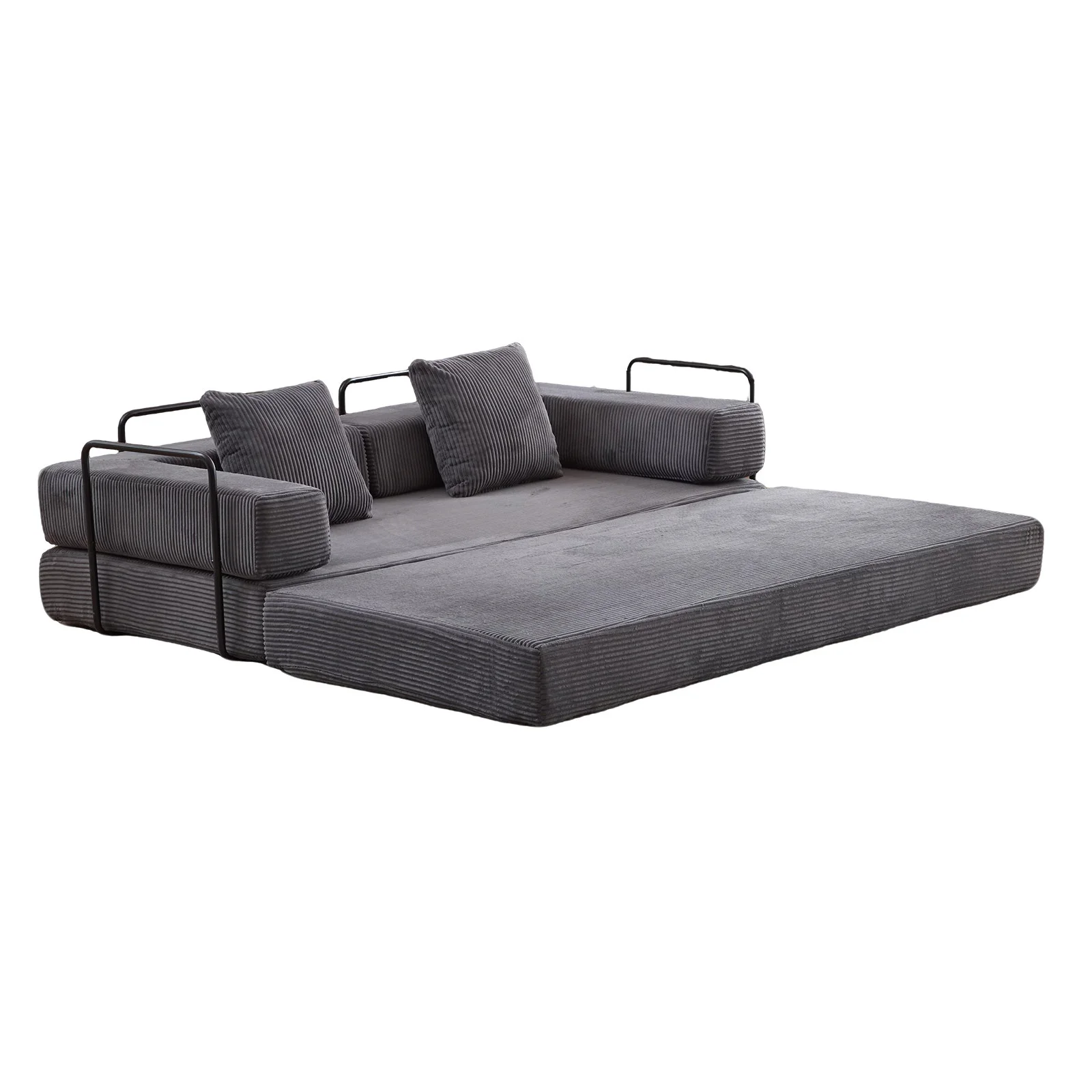 Taicans ?Convertible Floor Sofa Bed - 3 Seats Foldable Corduroy Futon Couch w/Pillow Support,Space-Saving Guest Bed for Living Room,Dorm,No Assembly Compressible Foam Mattress (Gray,76.7Inch L)