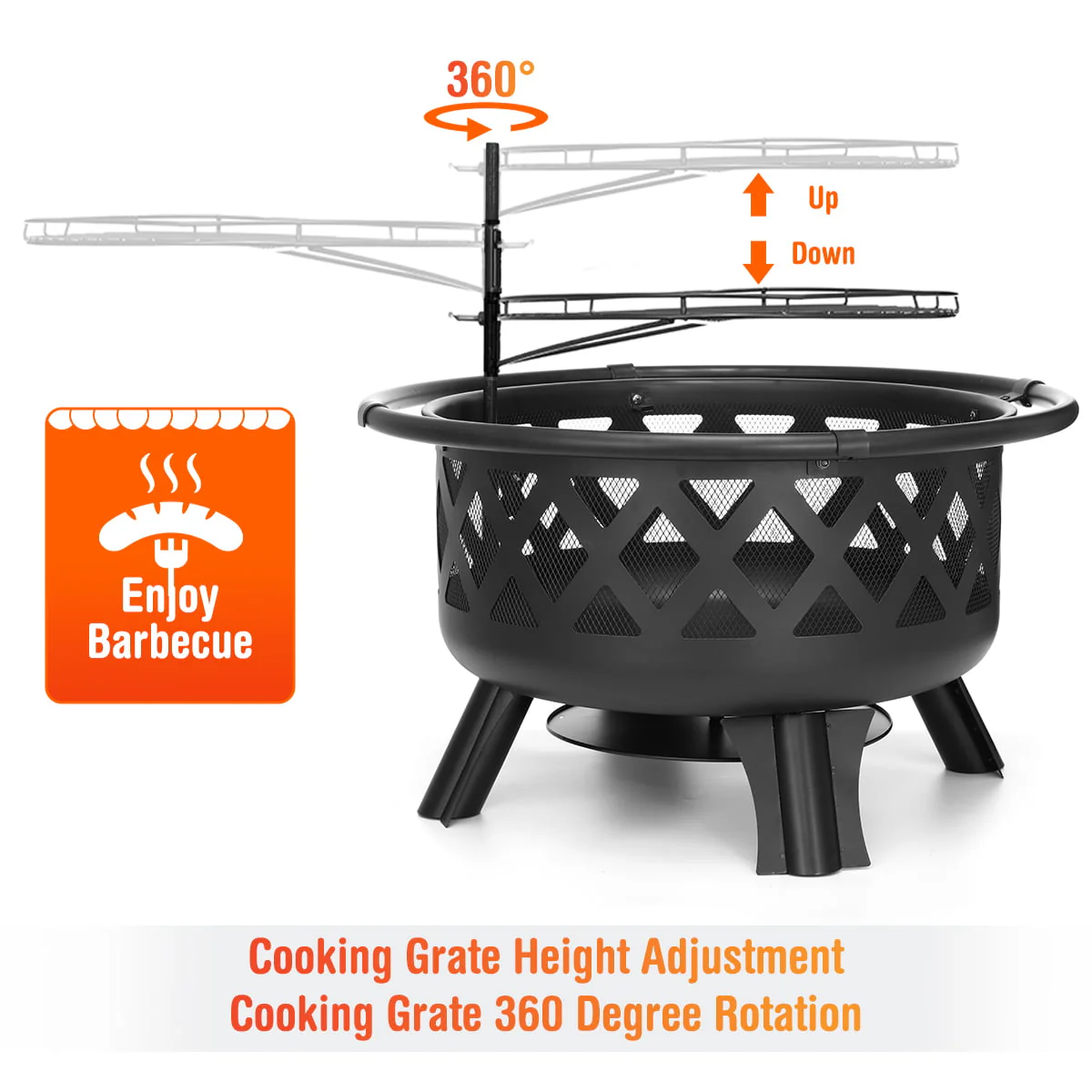 Singlyfire 30 inch Fire Pits for Outside with Grill Outdoor Fire Pits Wood Bowl 2 in 1 BBQ Firepit
